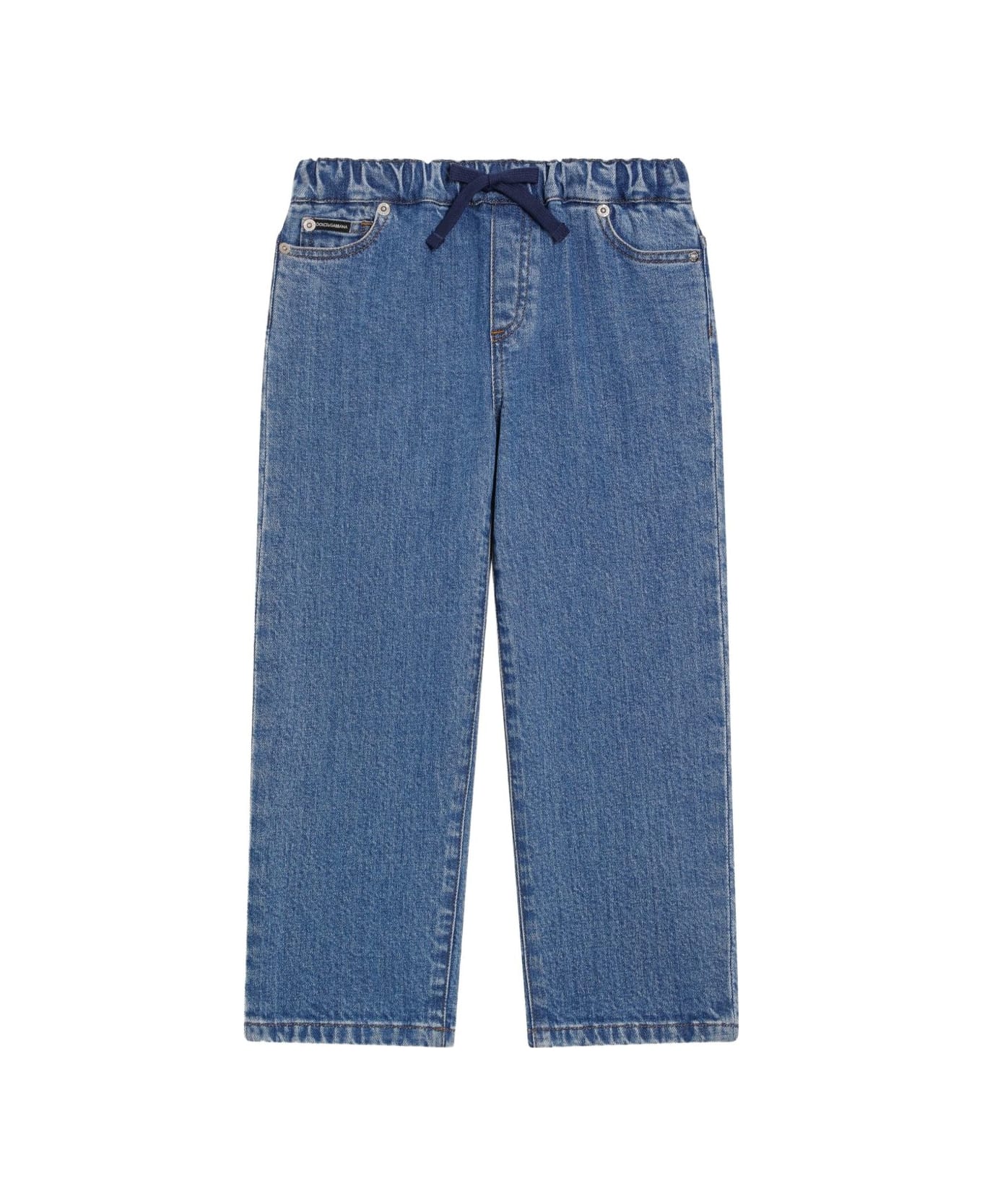 Dolce 
Gabbana Dolce &amp; Gabbana Kids - Logo-embroidered Elastic-waist Jeans - Blue