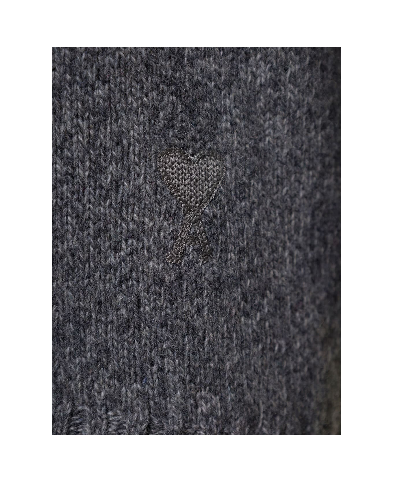 Ami Alexandre Mattiussi Grey Crewneck Sweater With Tonal Adc Embroidery In Cashmere And Wool Woman - Grey