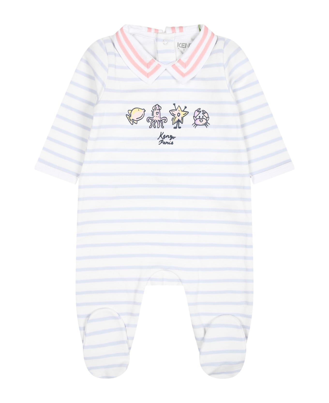 Kenzo Kids White Babygrow For Baby Girl With Print - White