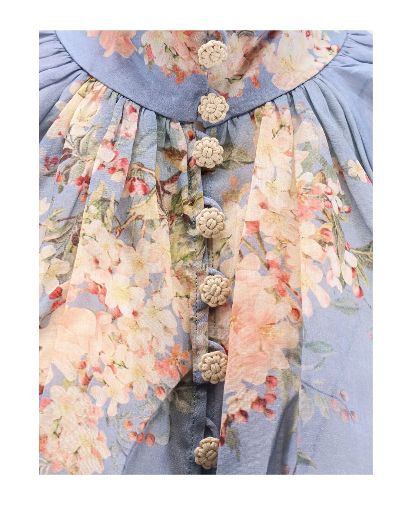 Zimmermann Cascadian Billow Ramie Shirt - Teal Blue Botanical Floral