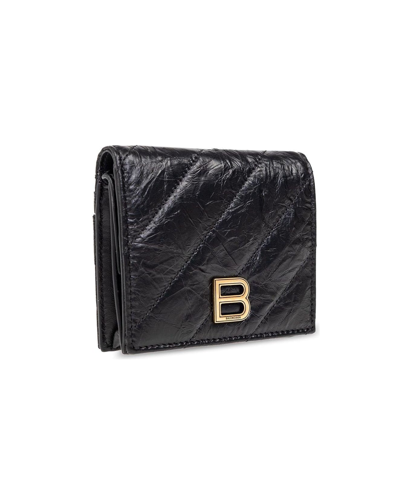 Balenciaga Crush Logo Plaque Wallet - Black 財布