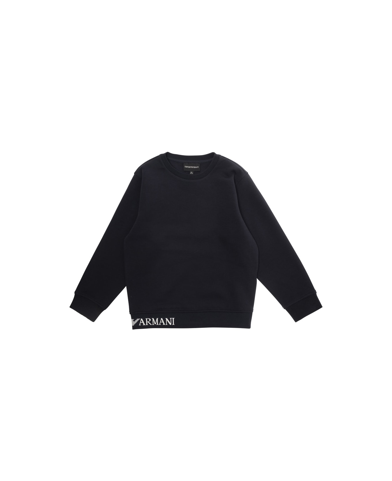 Emporio Armani Blue Crewneck Sweatshirt With Logo Lettering On The Hem In Cotton Blend Stretch Boy - Blu