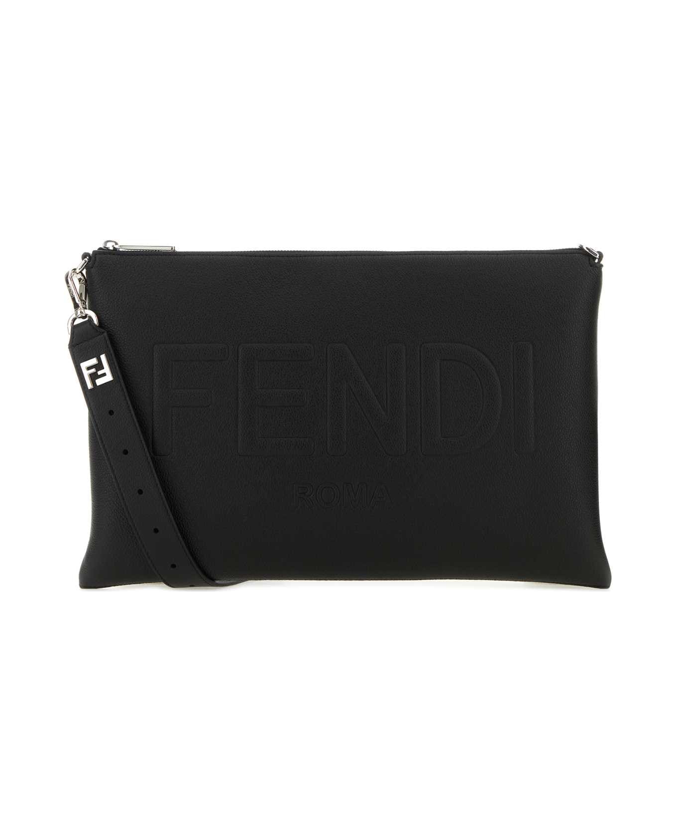 Fendi Black Leather Fendi Roma Shoulder Bag - BLACK