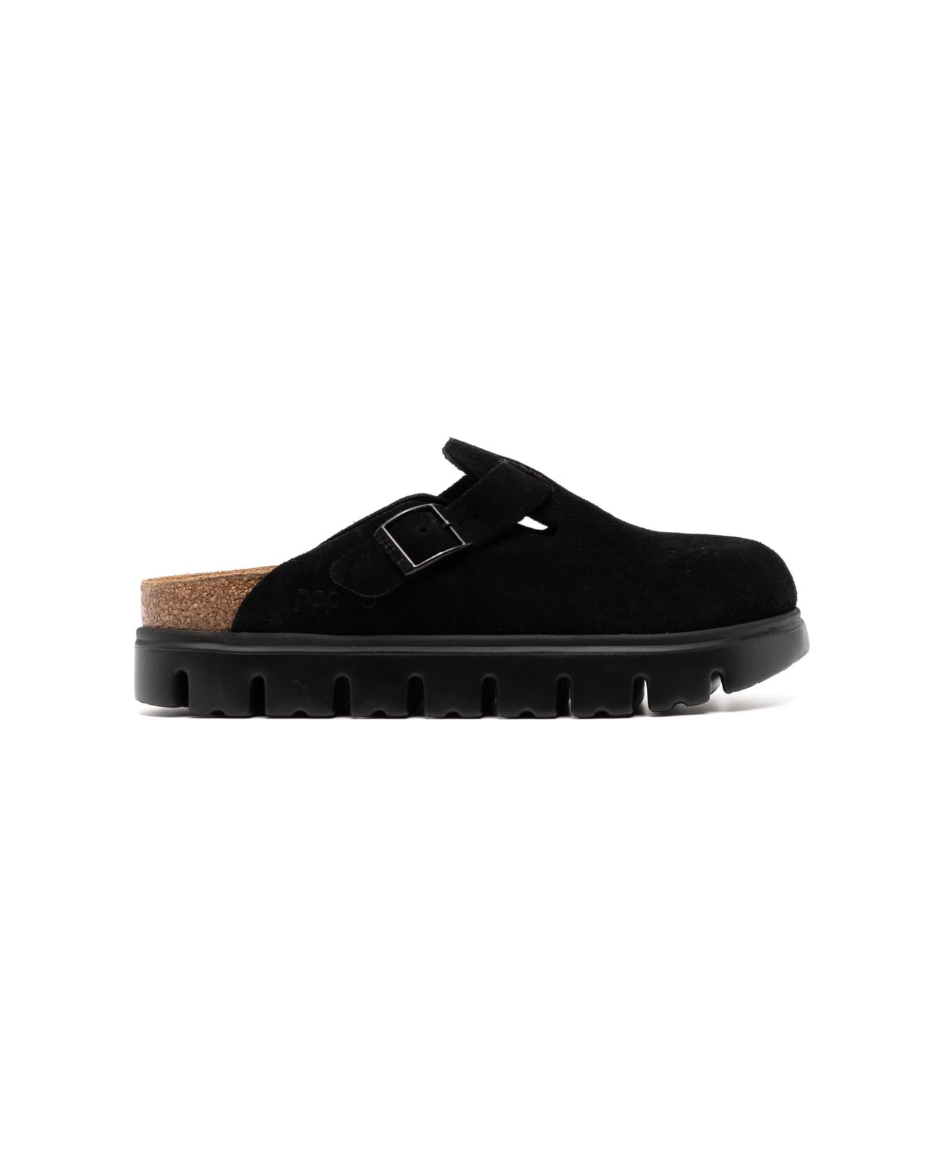 Birkenstock Boston Chunky Suede Leather Slippers - Black