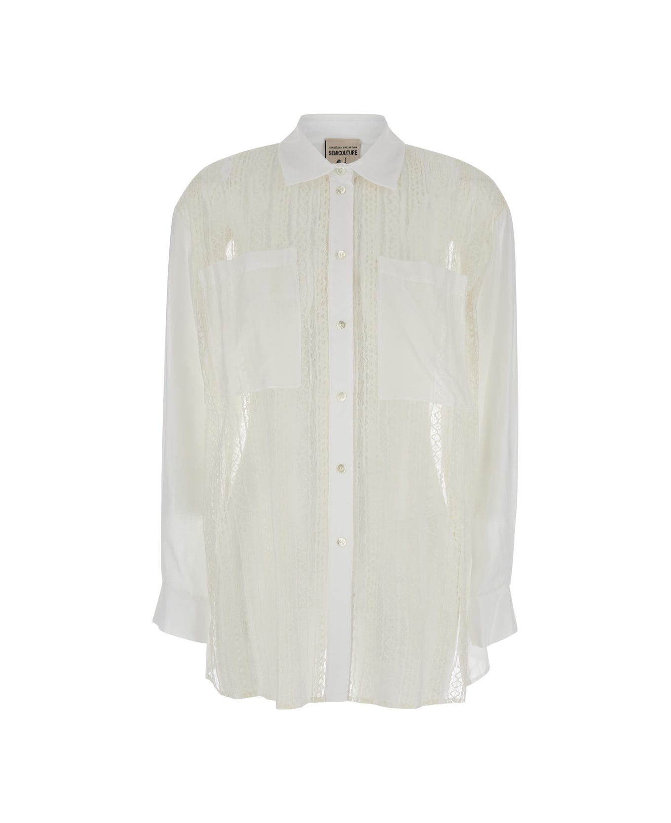 SEMICOUTURE White Panelled Lace Design Shirt In Cotton Blend Woman - White シャツ