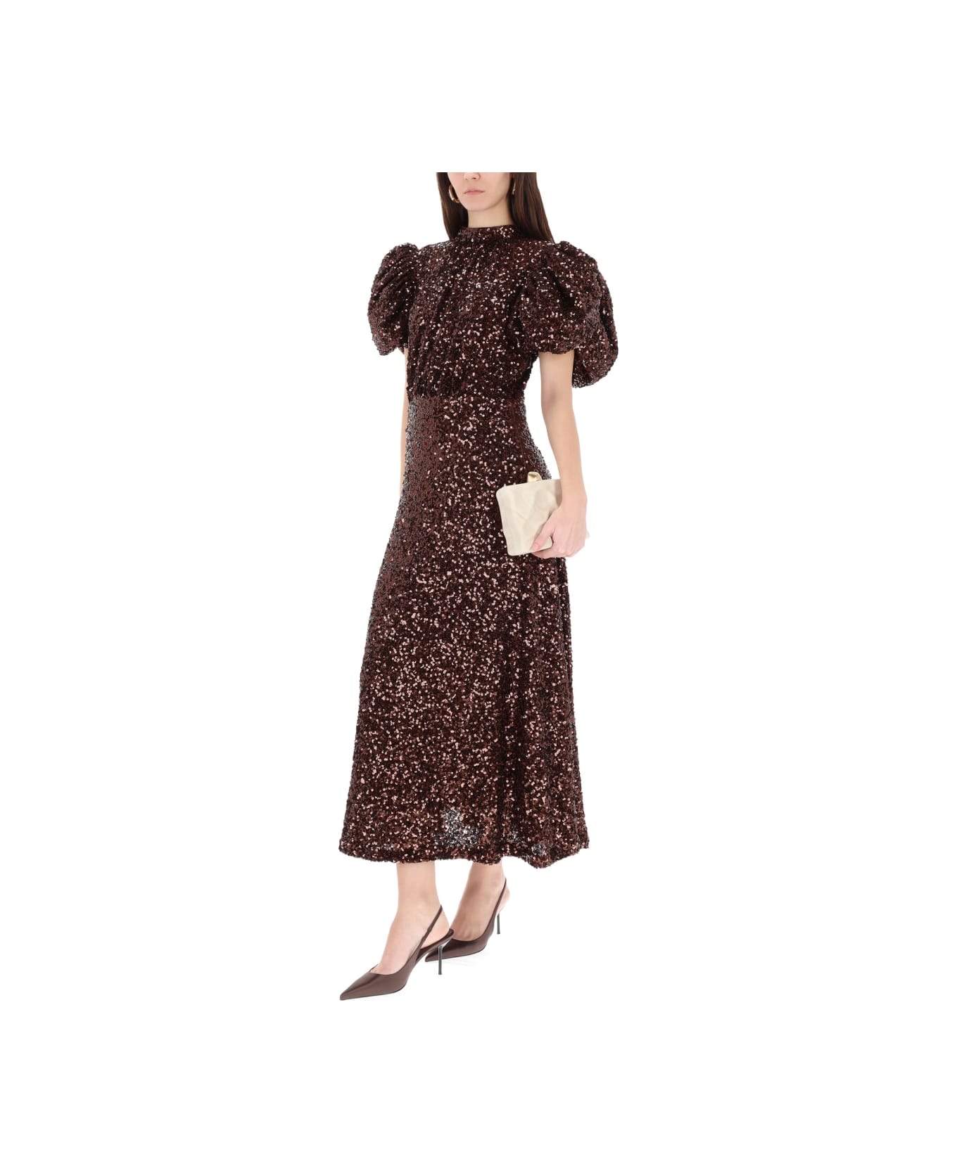 Rotate by Birger Christensen Midi Dress With Sequins - BROWN