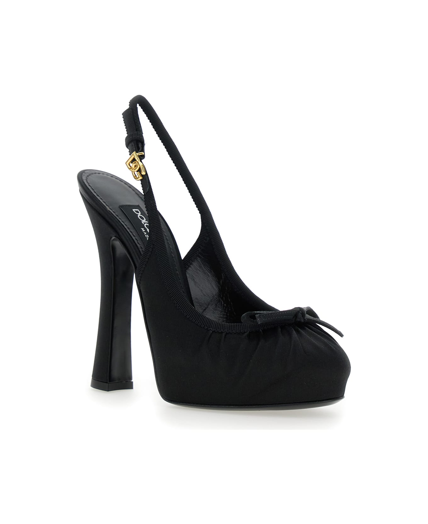Dolce & Gabbana Black Pumps With Band With Metallic Dg Buckle And Bow On The Front In Fabric Woman - Black