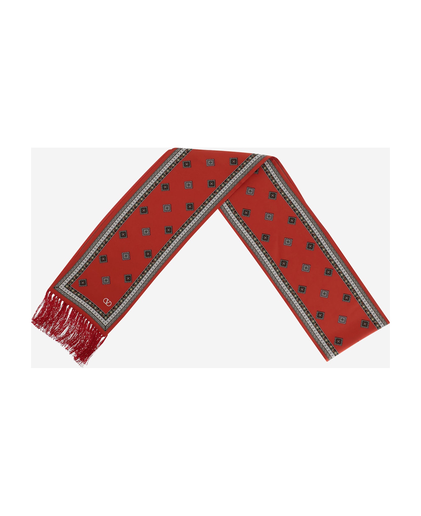 Valentino Garavani Silk Chamber Scarf With Bangs - Red