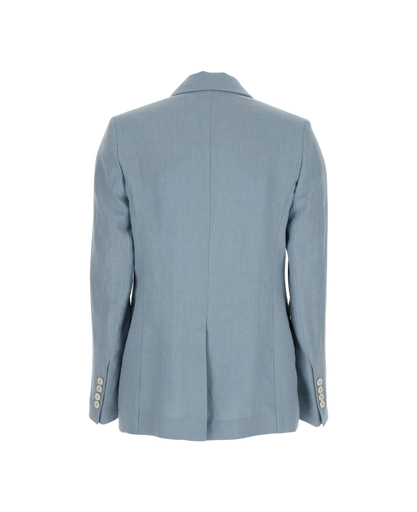 Eleventy Light Blue Double-breasted Jacket With Peak Lapels In Linen Woman - Light blue