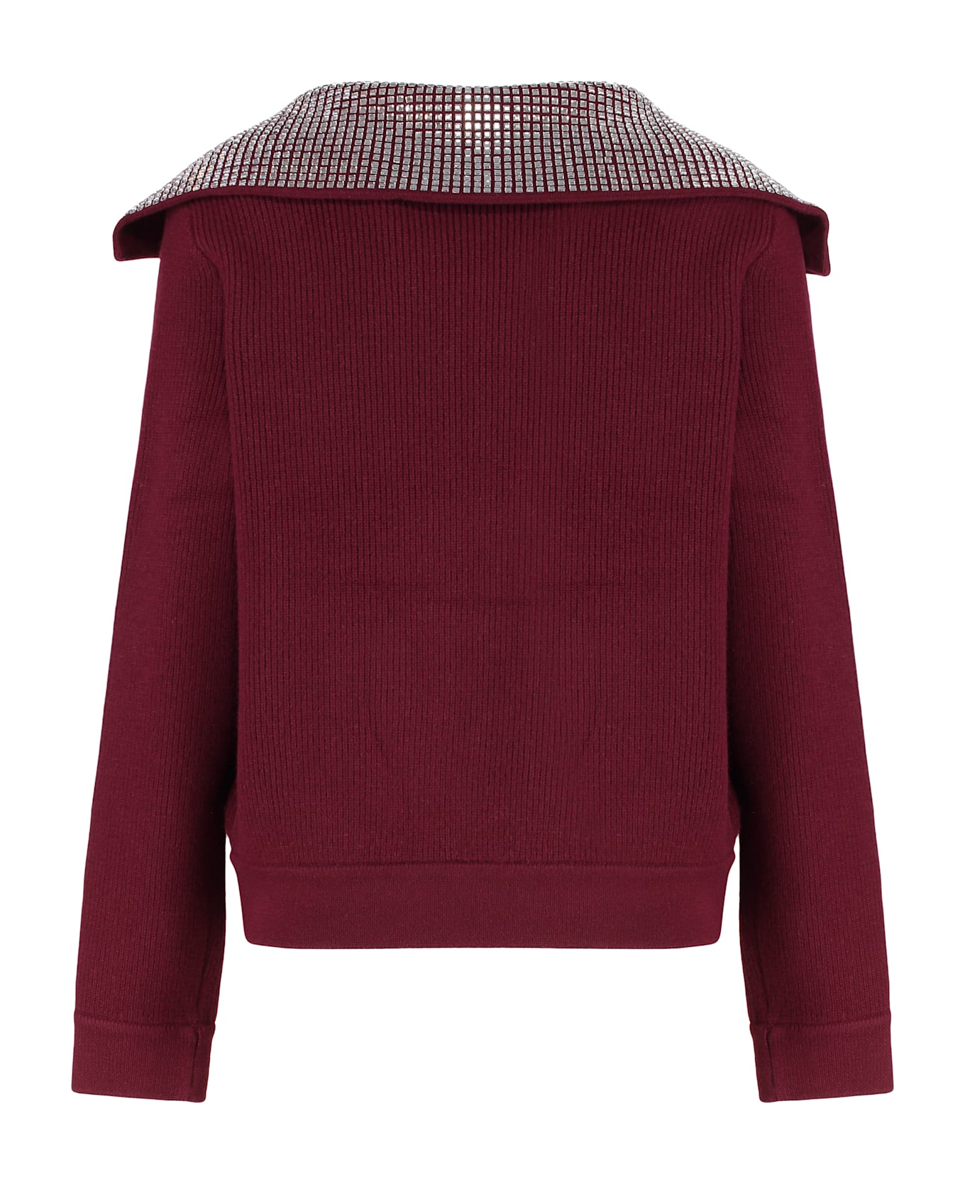 self-portrait Zipper Knit Jacket - Burgundy