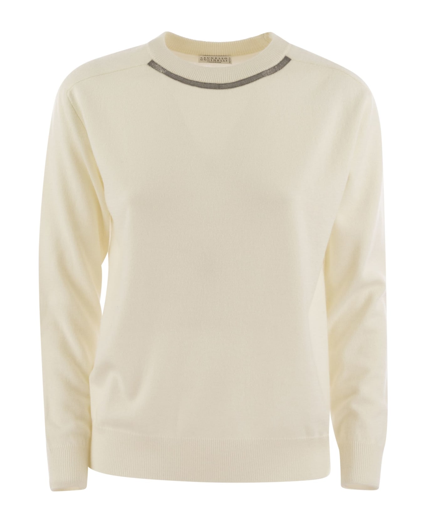 Brunello Cucinelli Cashmere Sweater With Neck Jewel - Cream