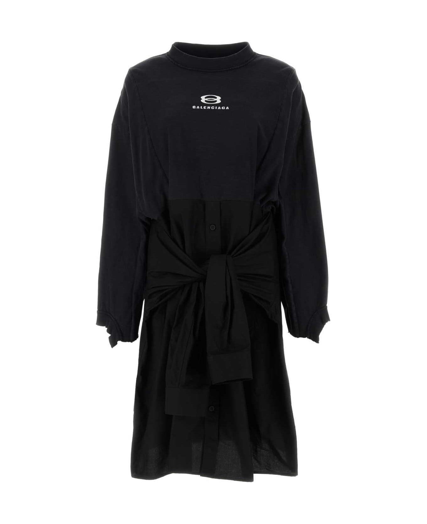 Balenciaga Black Cotton And Poplin Oversize Dress - Black