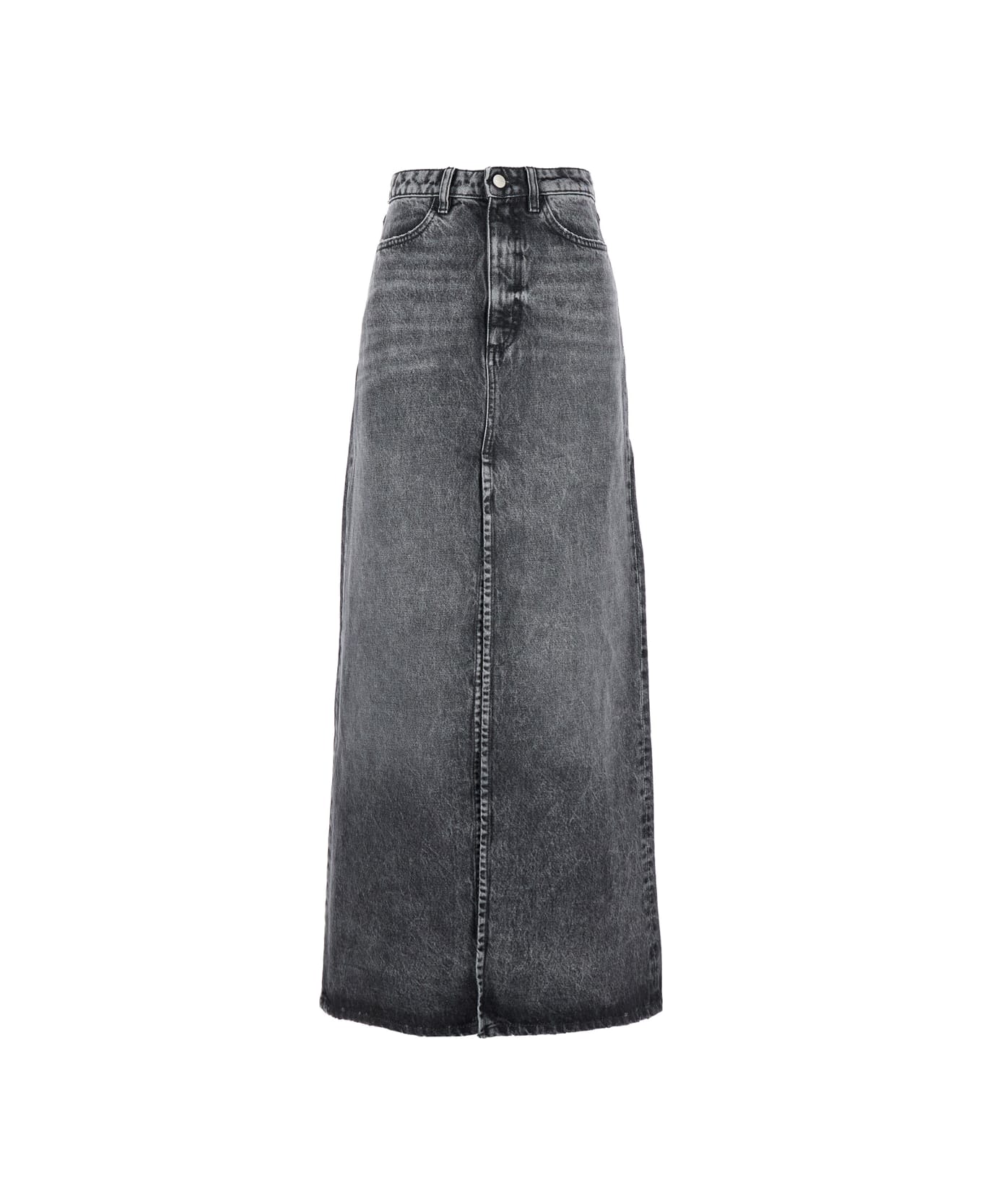 Icon Denim Grey High Waist Long Skirt With Logo Patch On The Rear And Logo Detail On The Rear In Denim Woman - Black