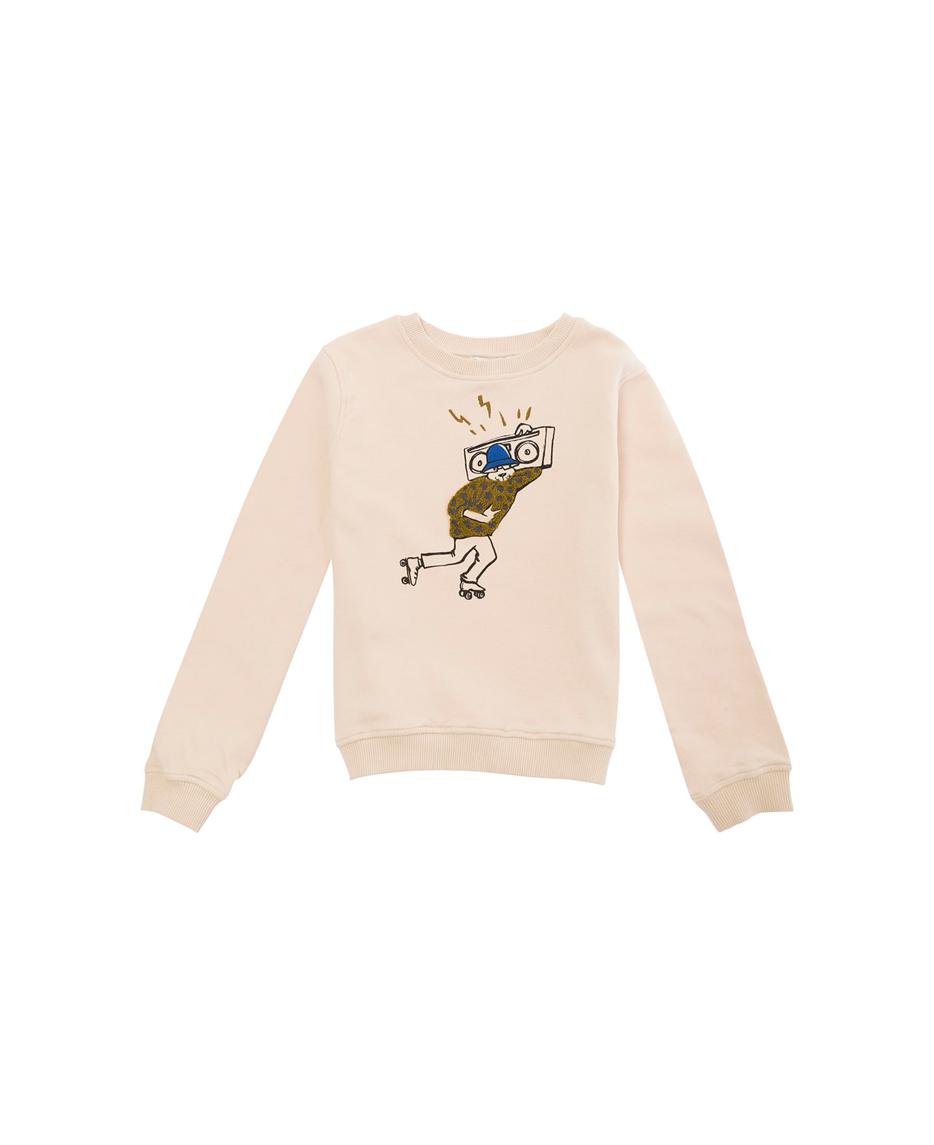 Emile Et Ida Beige Crewneck Sweatshirt With Front Print In Cotton Girl - Beige