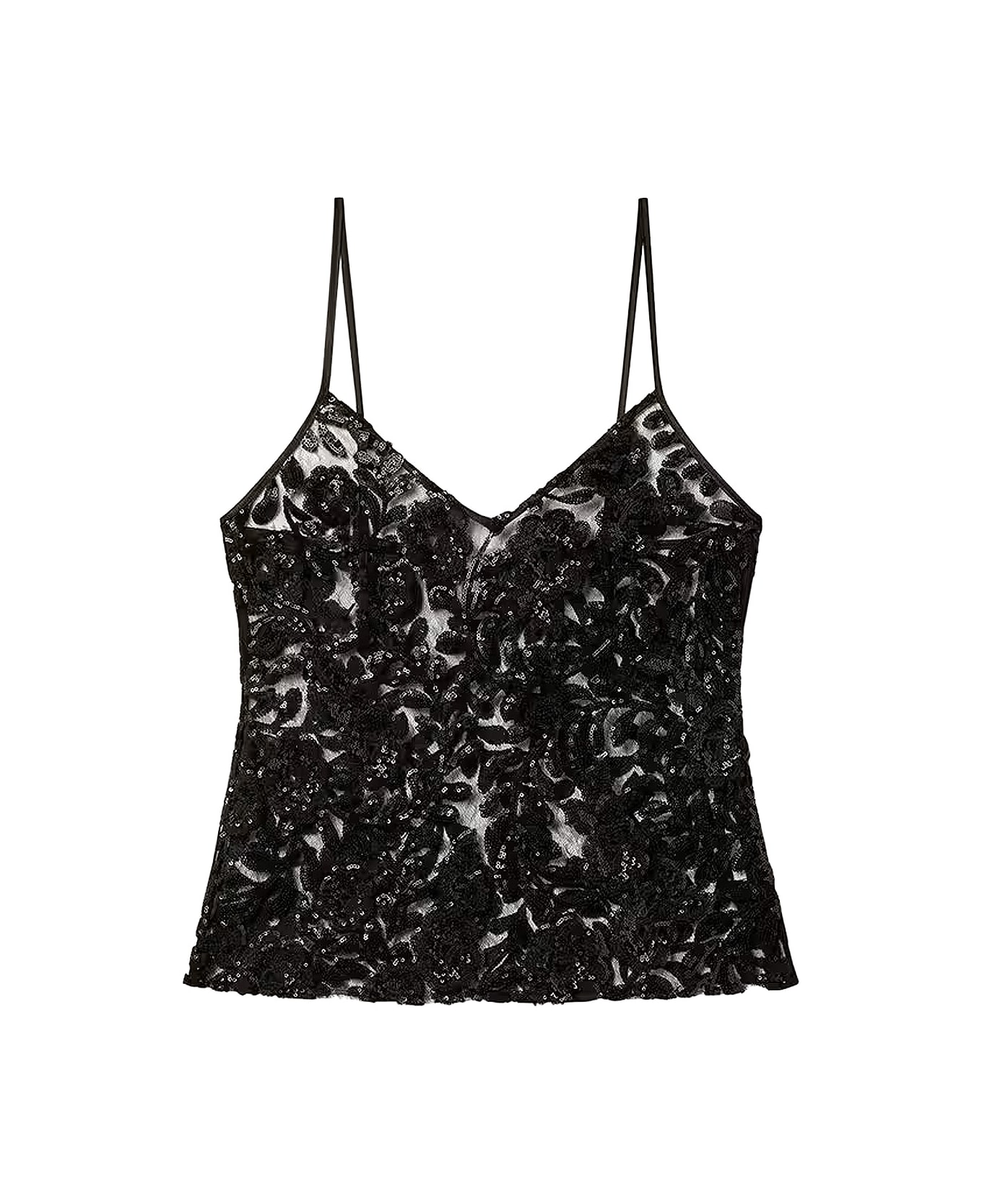 Golden Goose Tulle Top With Sequins Embroidery - Black