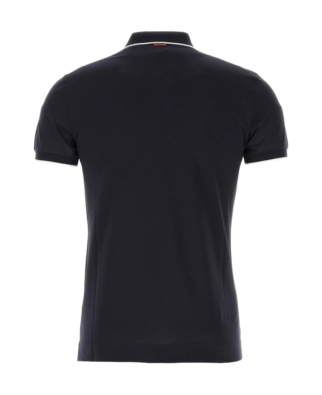 Zegna Midnight Blue Stretch Piquet Polo Shirt - BLUE
