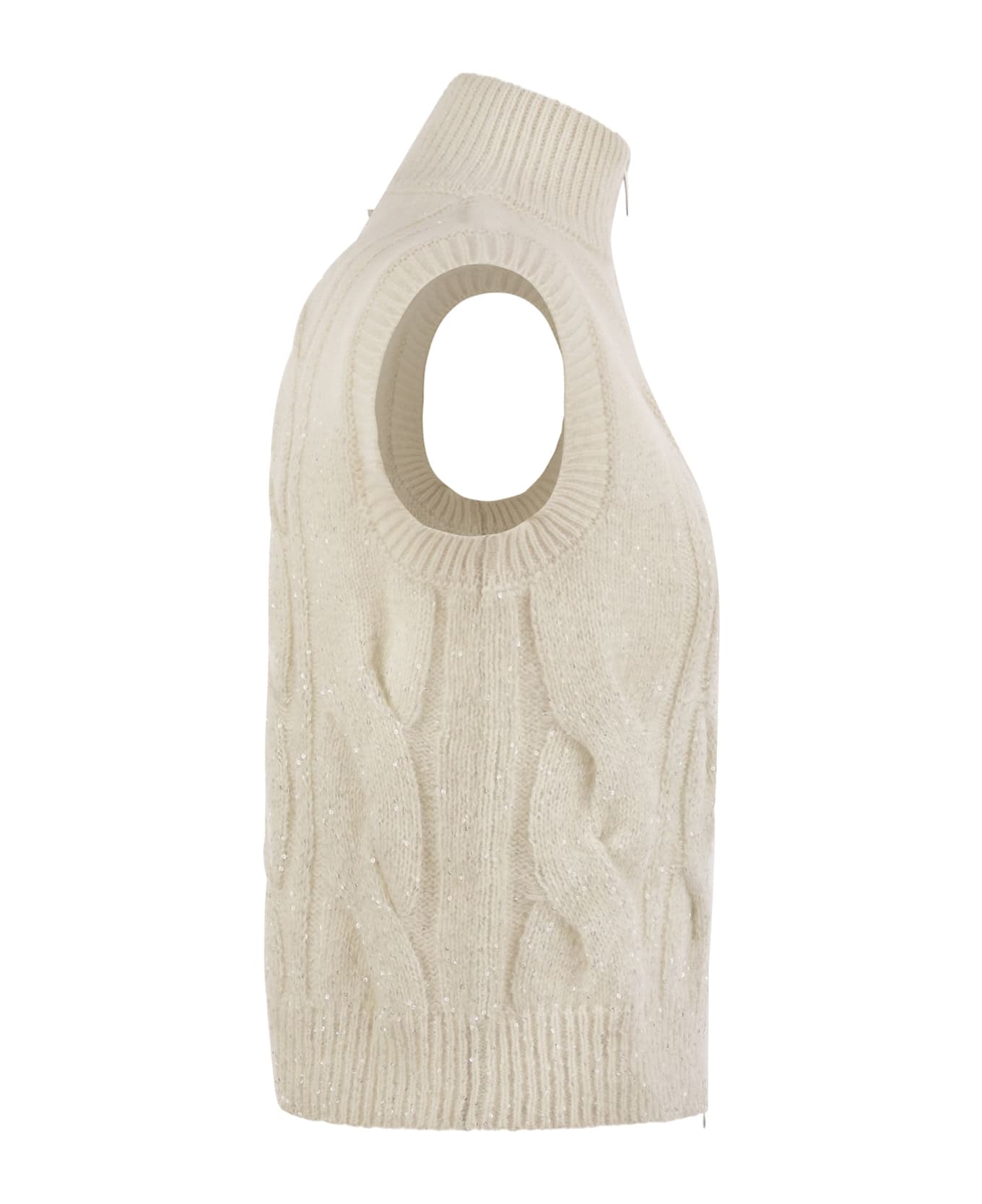 Peserico Cable Zip Vest In Alpaca Wool - White