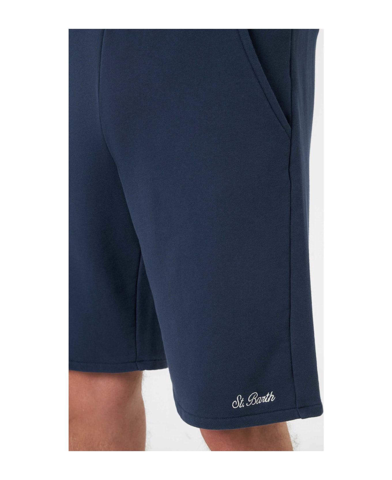 MC2 Saint Barth Man Navy Blue Cotton Fleece Bermuda Shorts Randle - BLUE