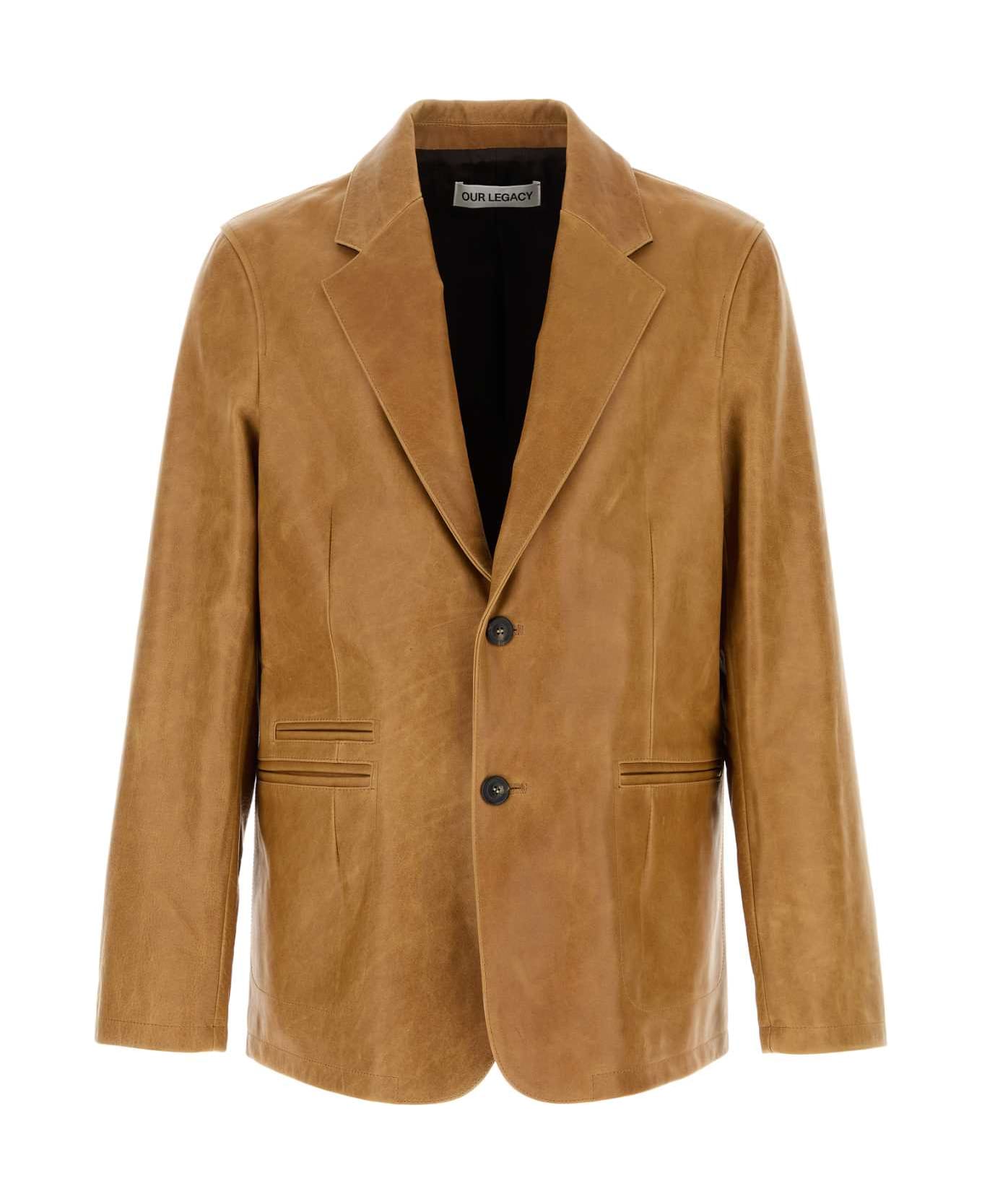 Our Legacy Camel Leather Opening Blazer - BURNTSUGARLEATHER