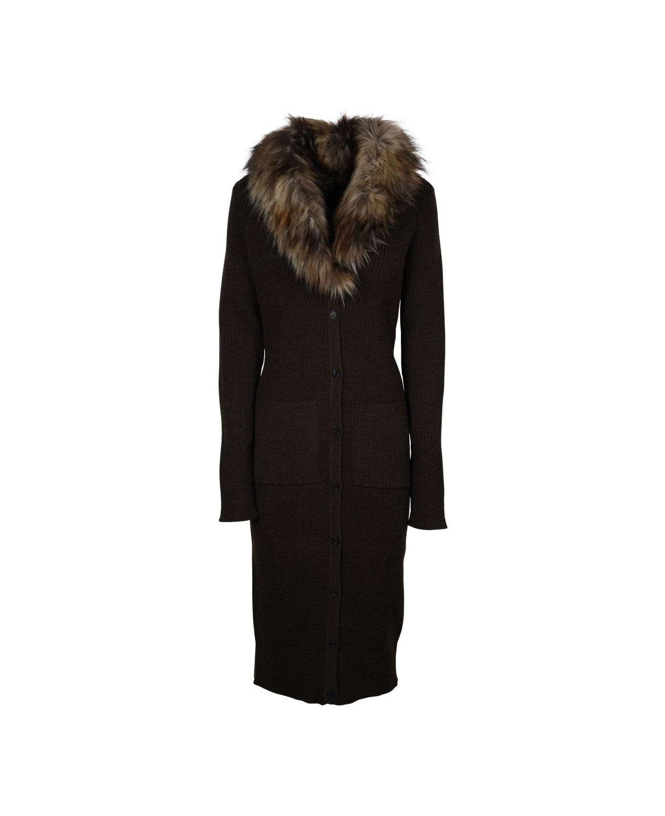 Saint Laurent Long-sleeved Cardigan Dress - BROWN コート