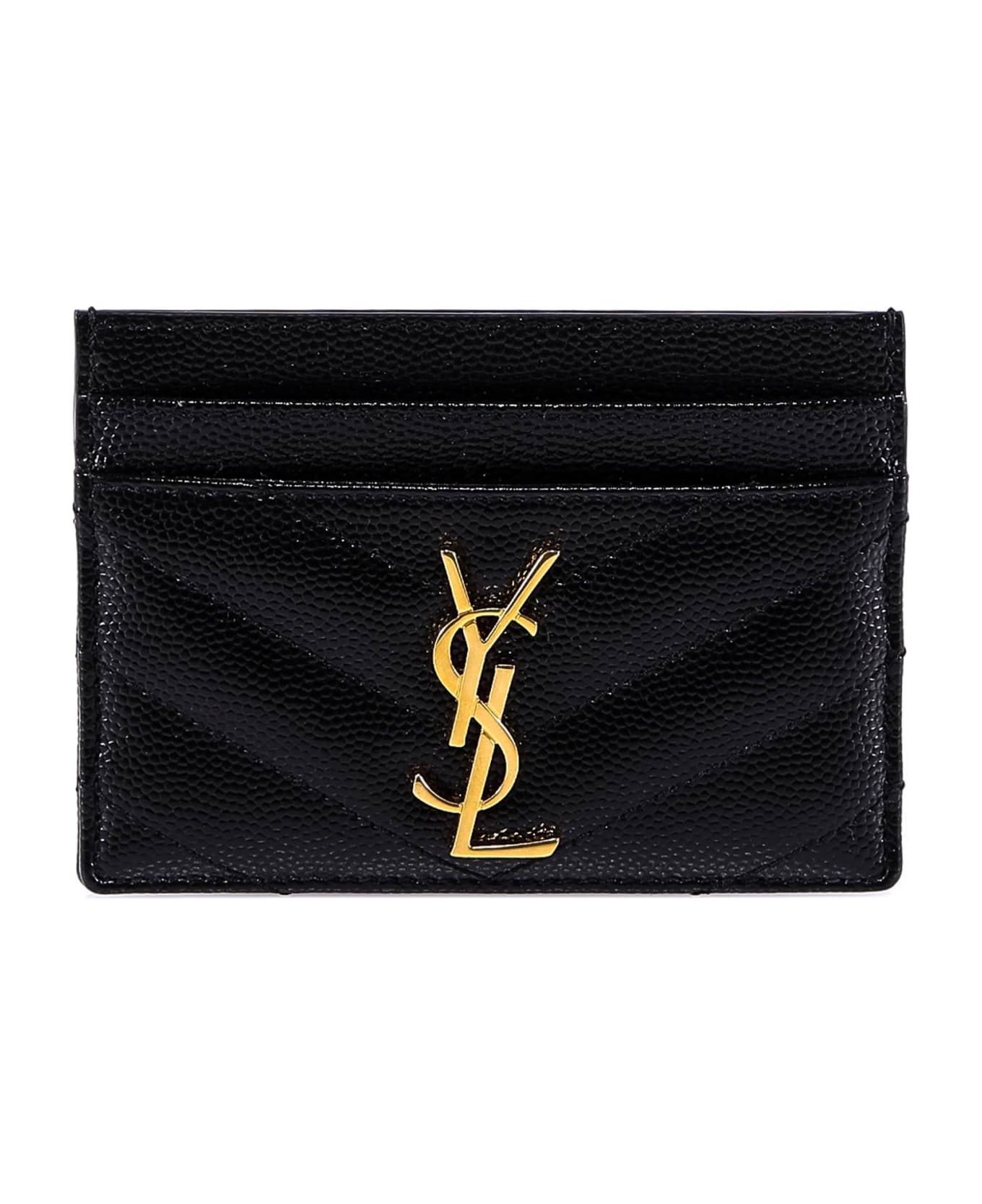 Saint Laurent Card Holder With Matelassé Stitching - Black