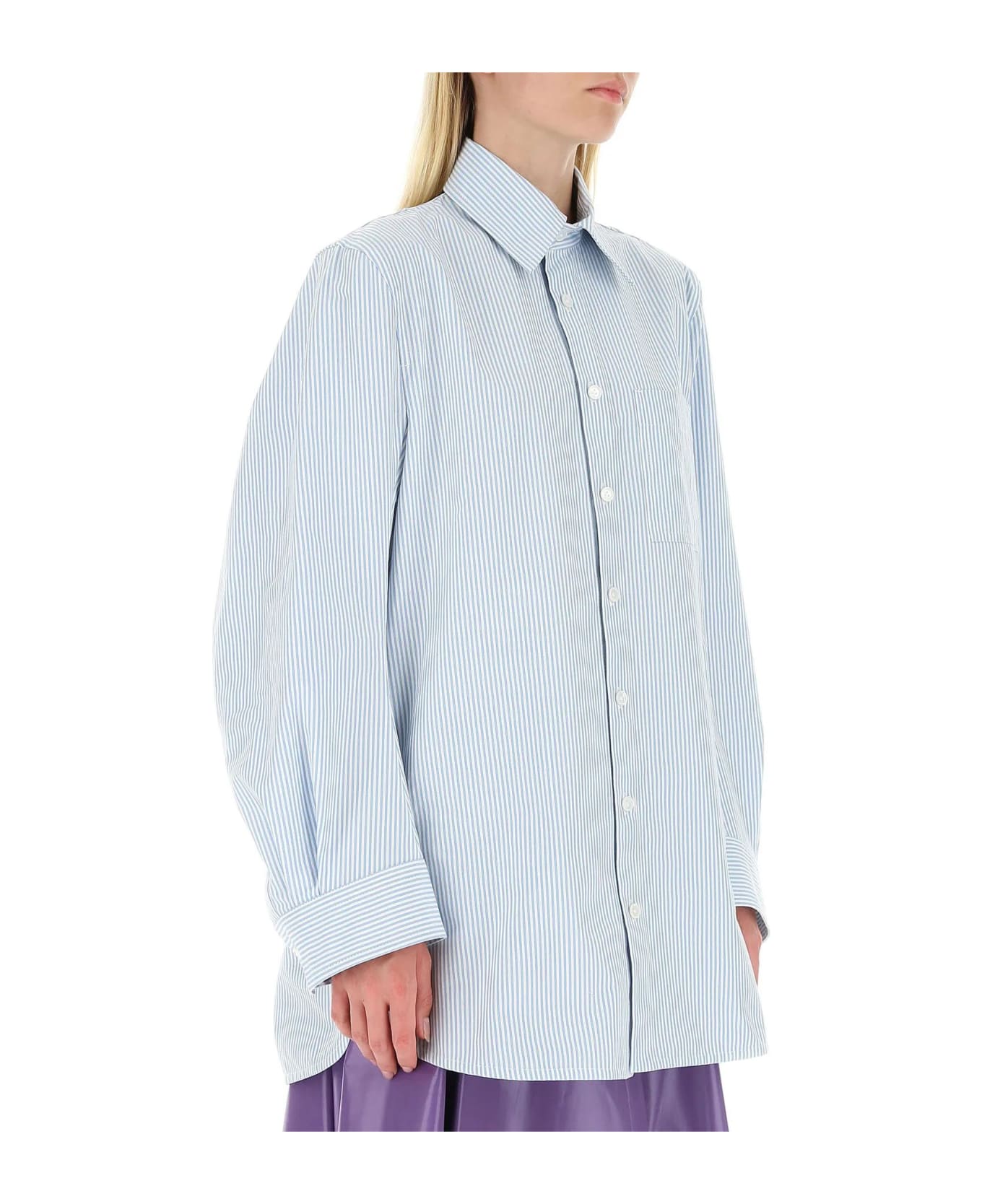 Bottega Veneta Embroidered Cotton Oversize Shirt - AZURE