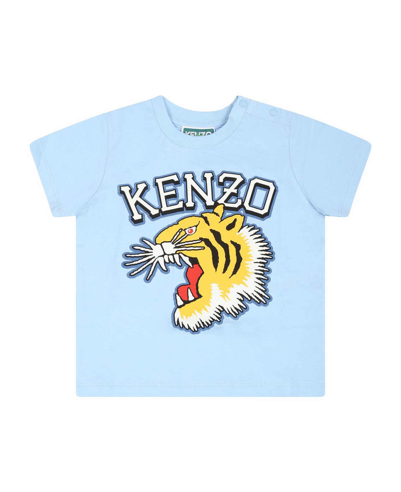 Kenzo Kids Light Blue T-shirt For Baby Boy With Iconic Tiger And Logo - Light Blue