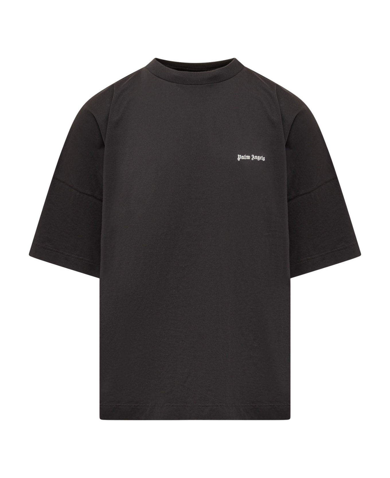 Palm Angels Black Cotton T-shirt - BLACK WHITE シャツ
