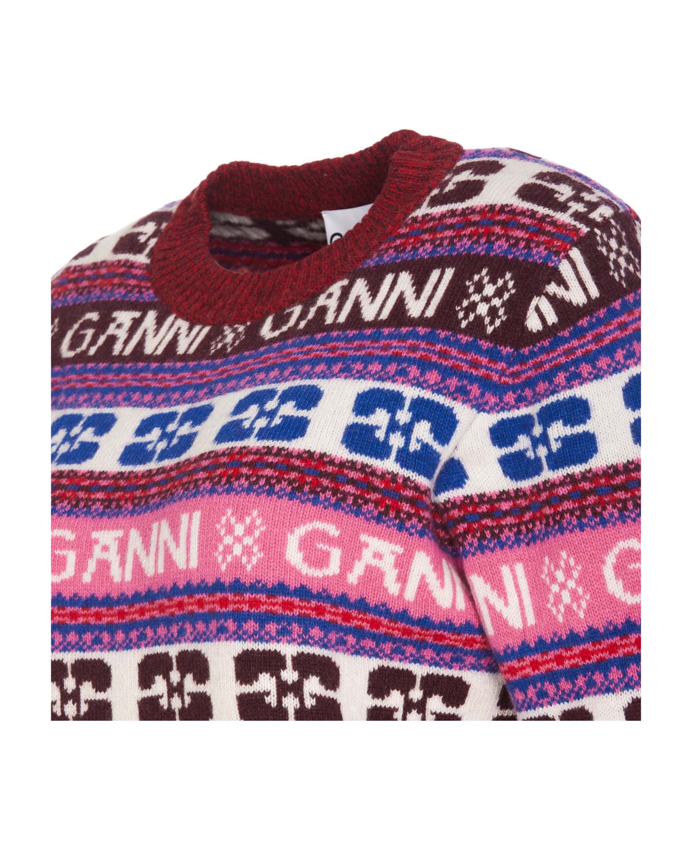 Ganni Pink Logo Wool Mix Sweater - MultiColour