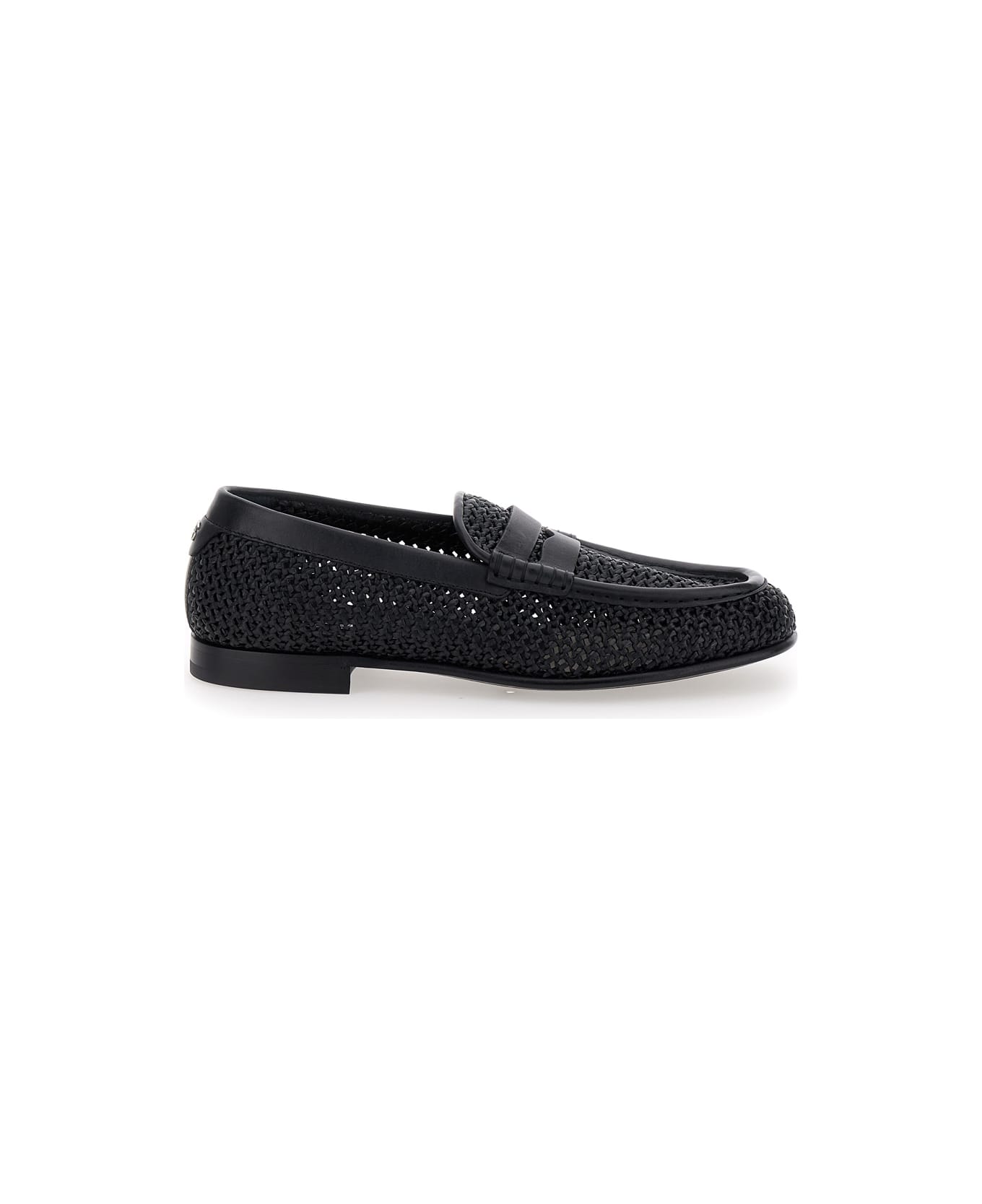 Dolce & Gabbana Black Slip-on Loafers In Woven Rafia Man - NERO/NERO