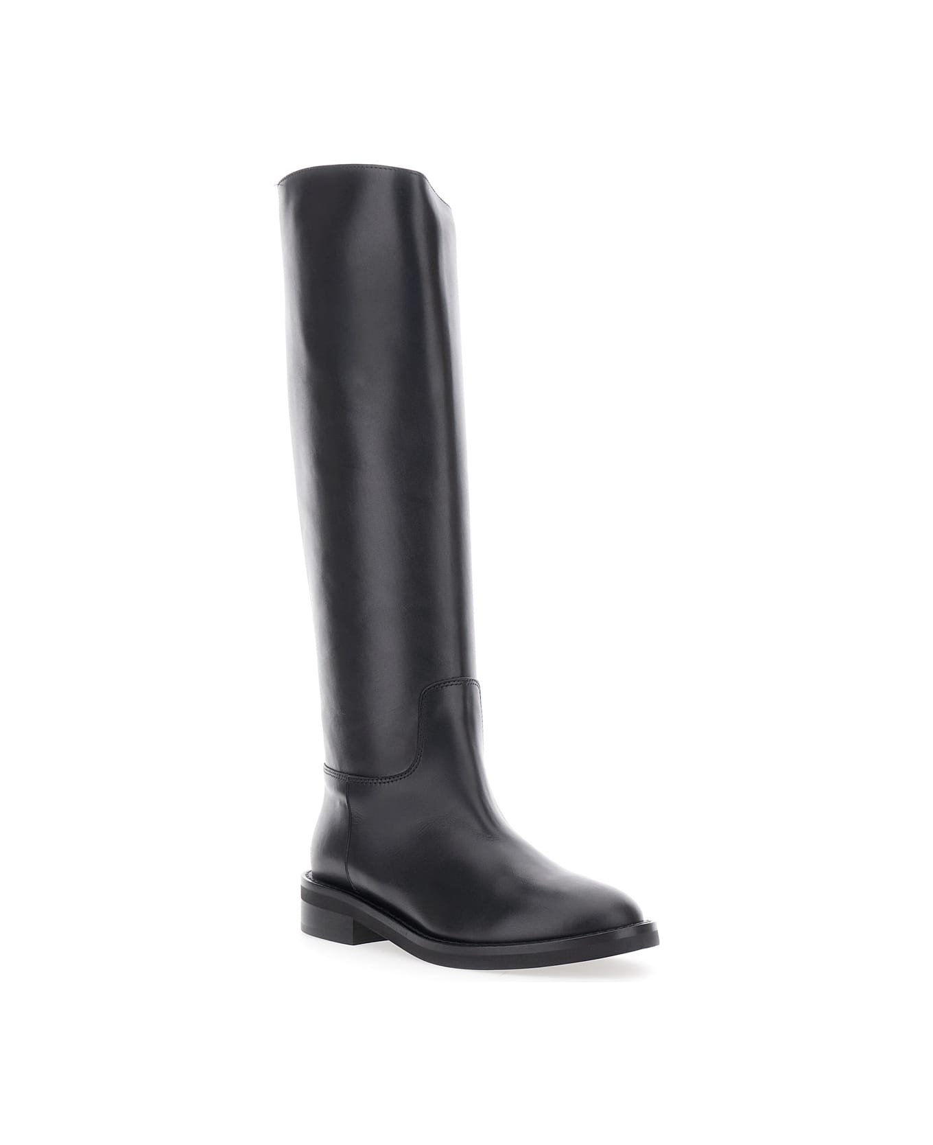 Via Roma 15 Black Slip-on Boots With Round Toe In Leather Woman - Black
