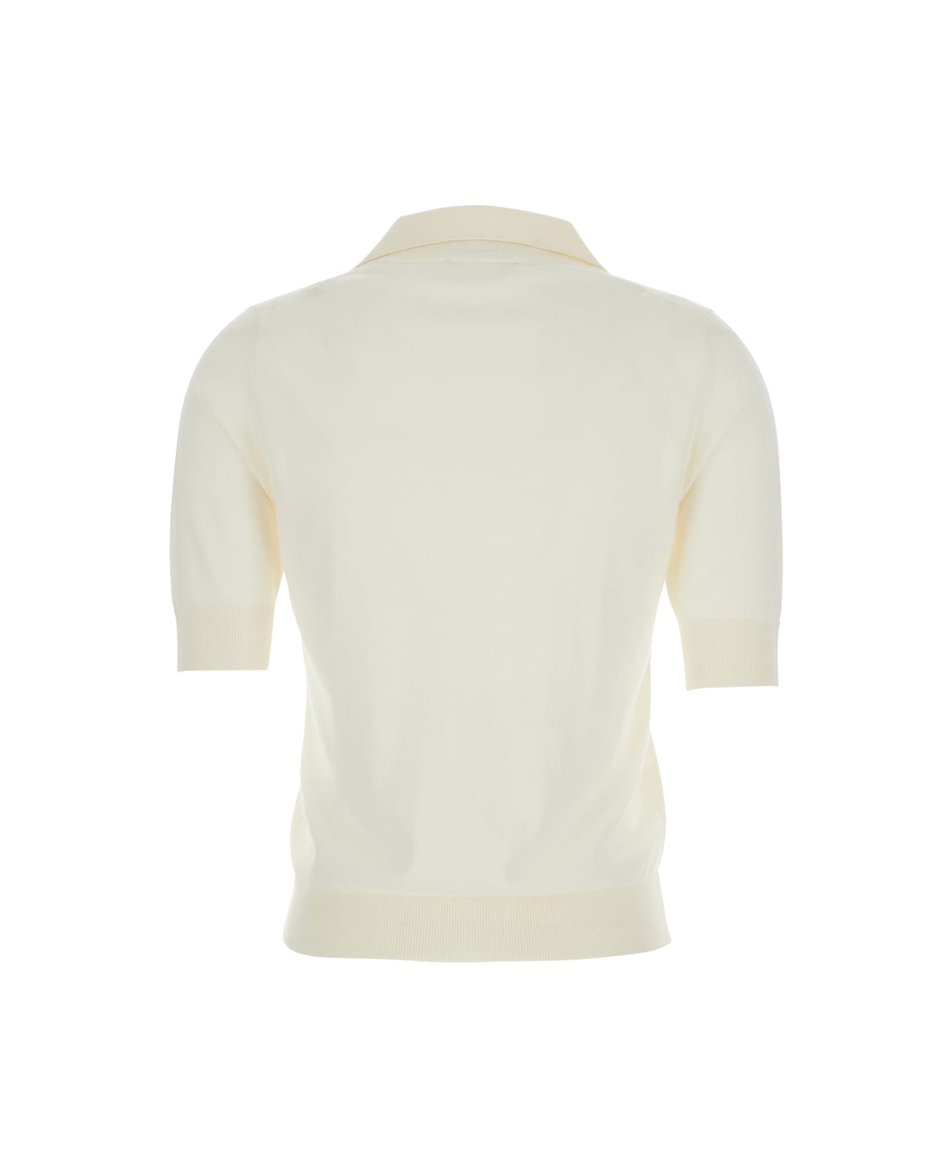 PT Torino White Polo With V-neck And Short Sleeves In Virgin Wool Woman - White