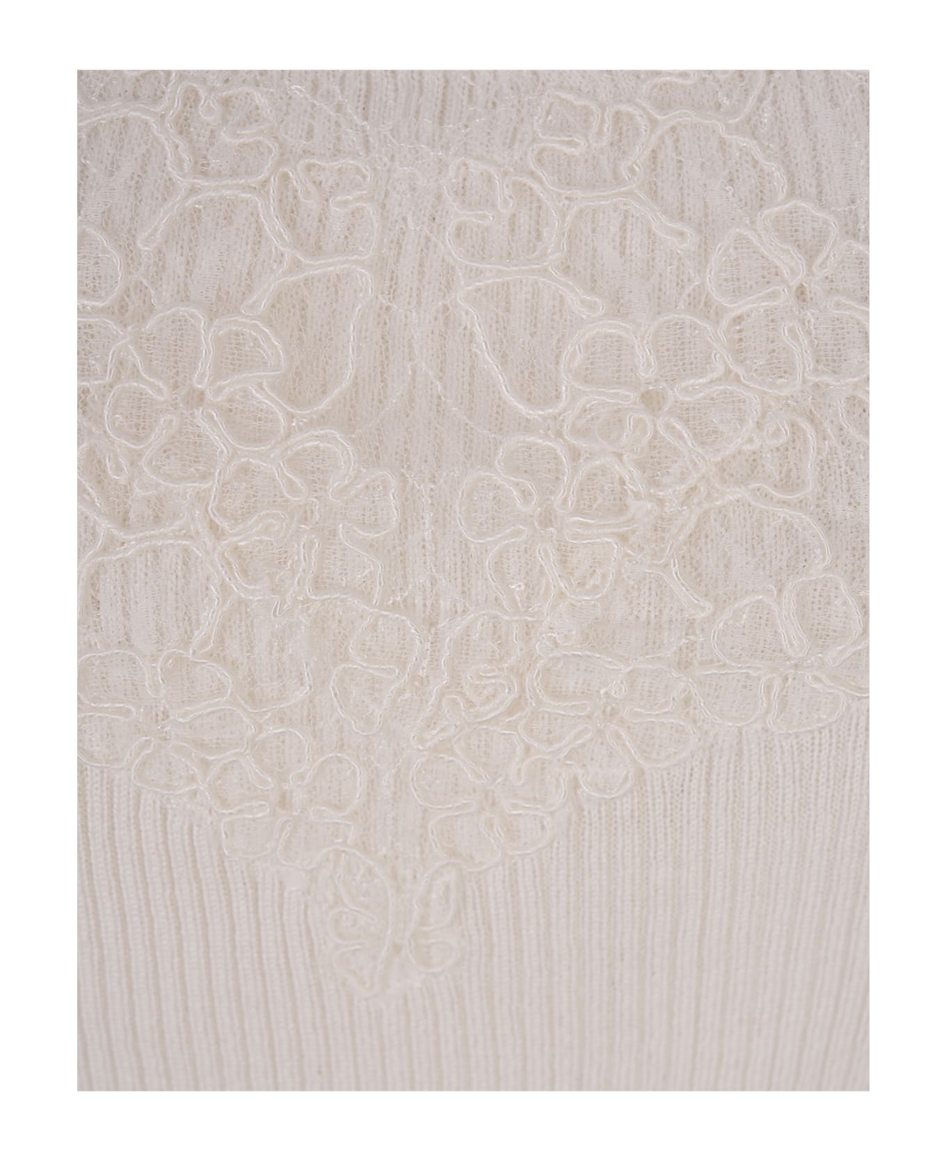 Ermanno Scervino White Ribbed Tank Top With Lace - White