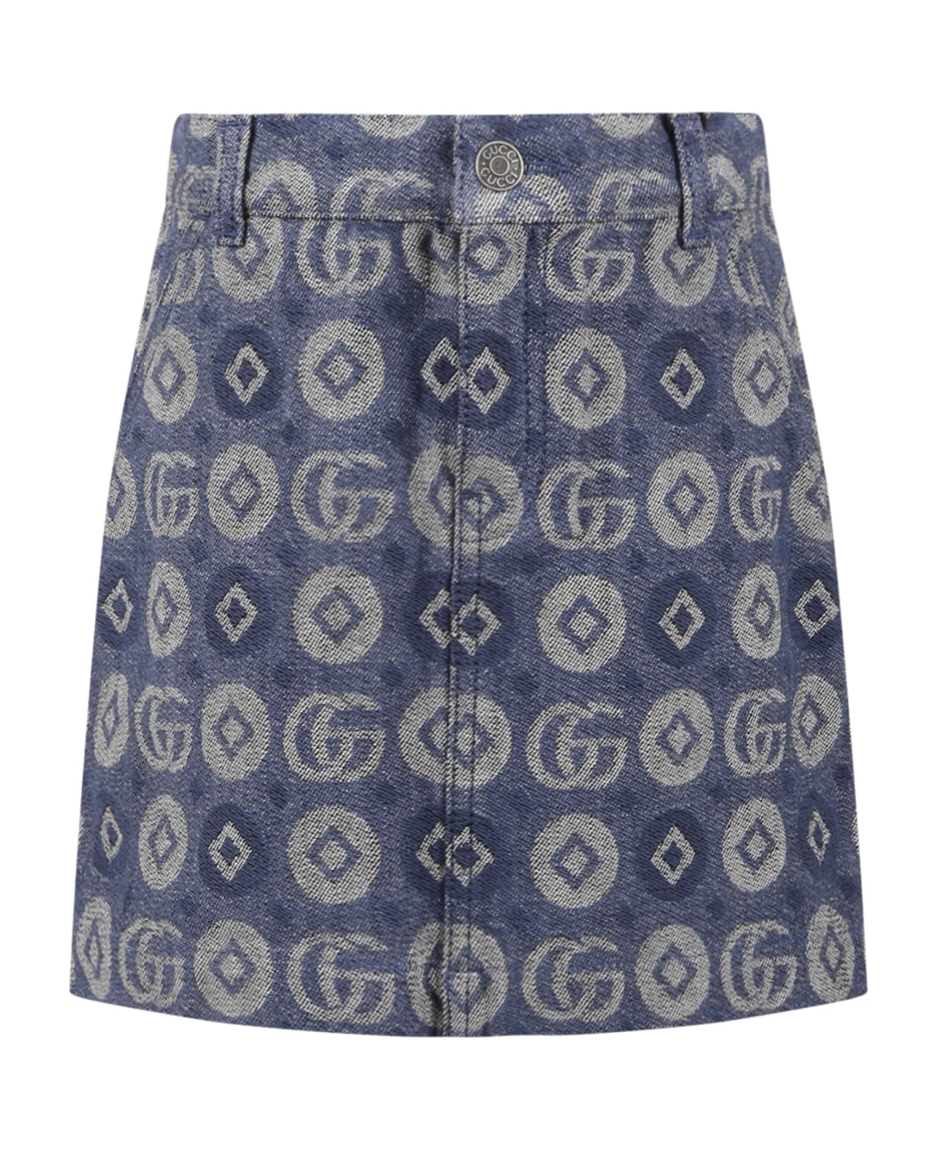 Gucci Beige Blue Skirt For Girl With Logo - Denim