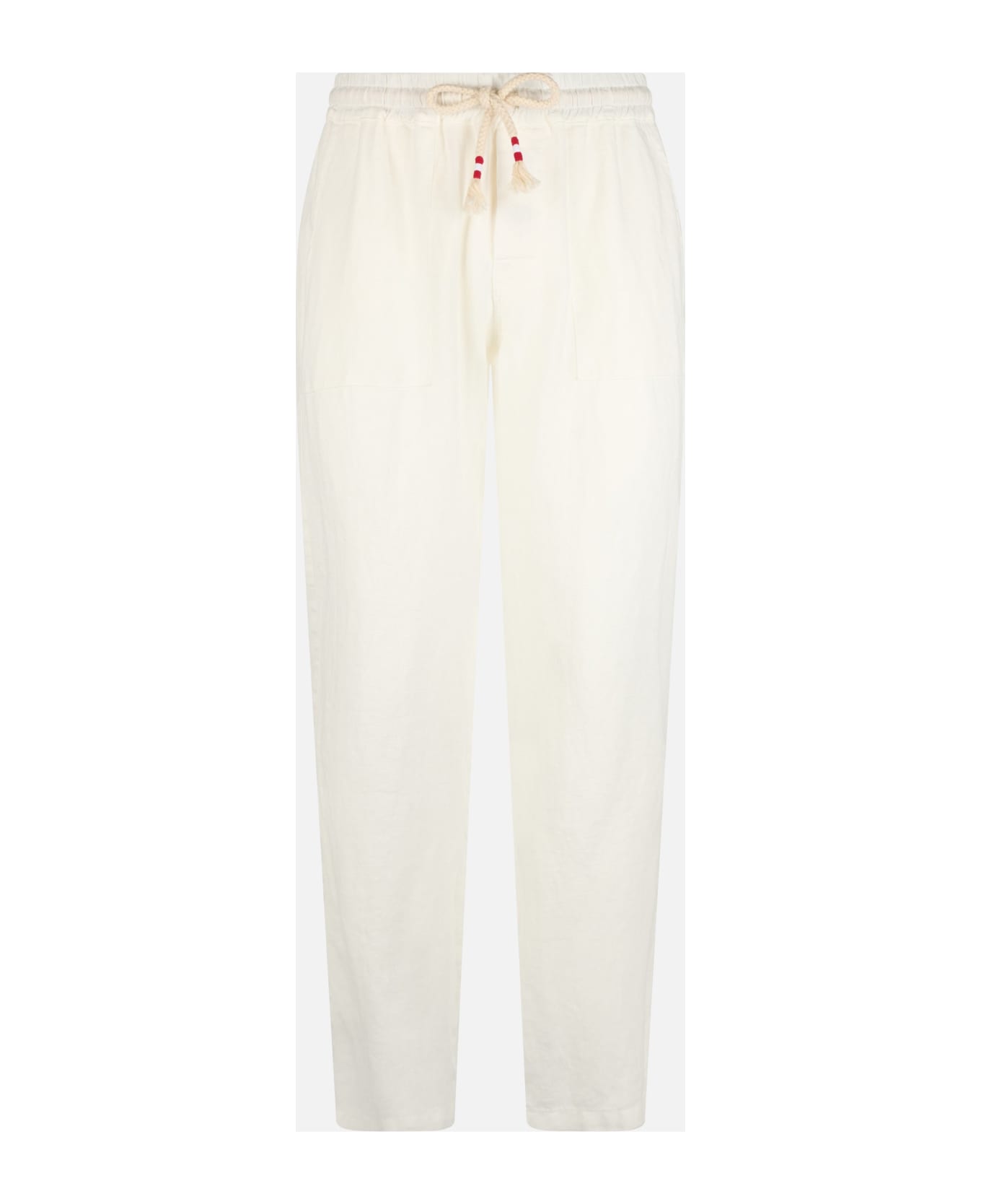 MC2 Saint Barth Man White Linen Calais Pants With Drawstring - WHITE