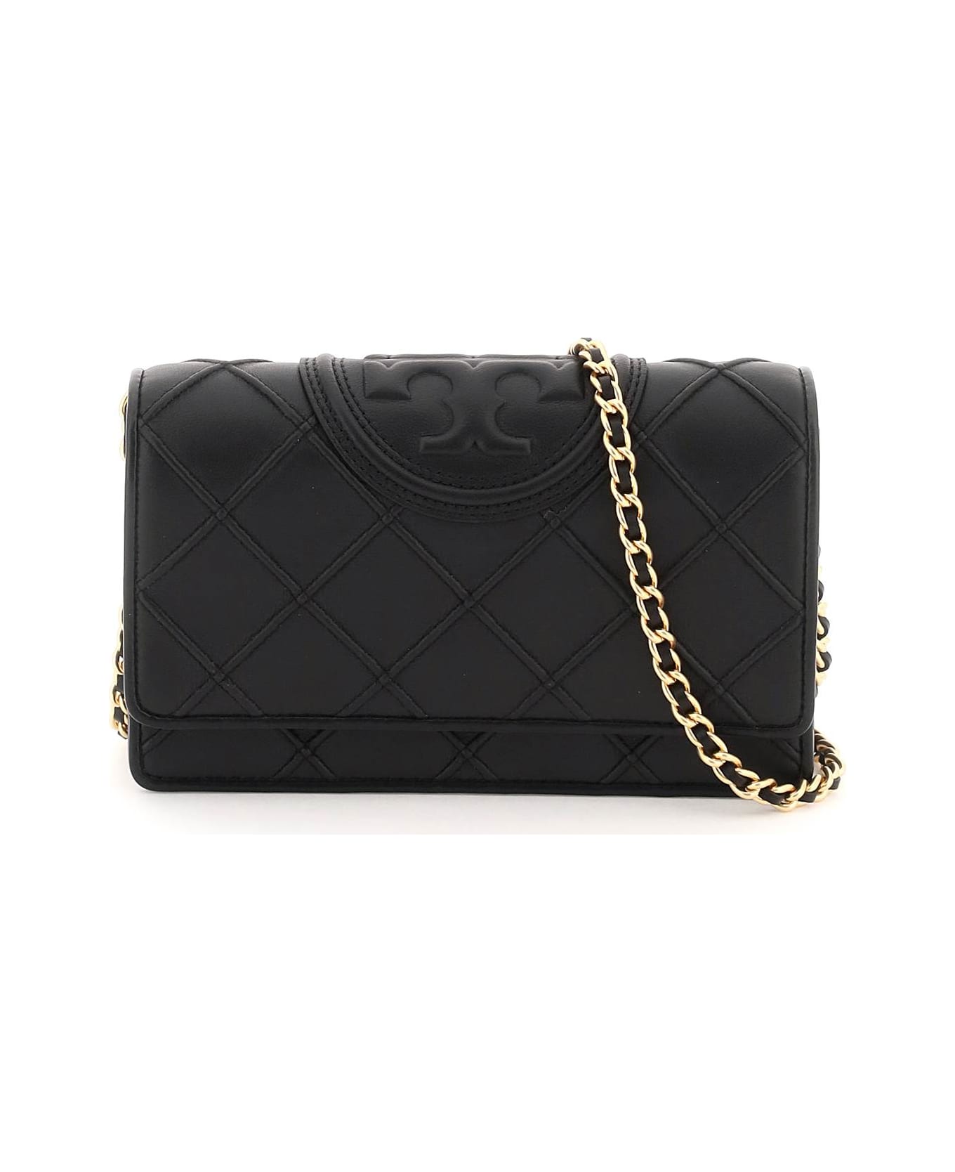 Tory Burch Fleming Leather Wallet On Chain - Black 財布