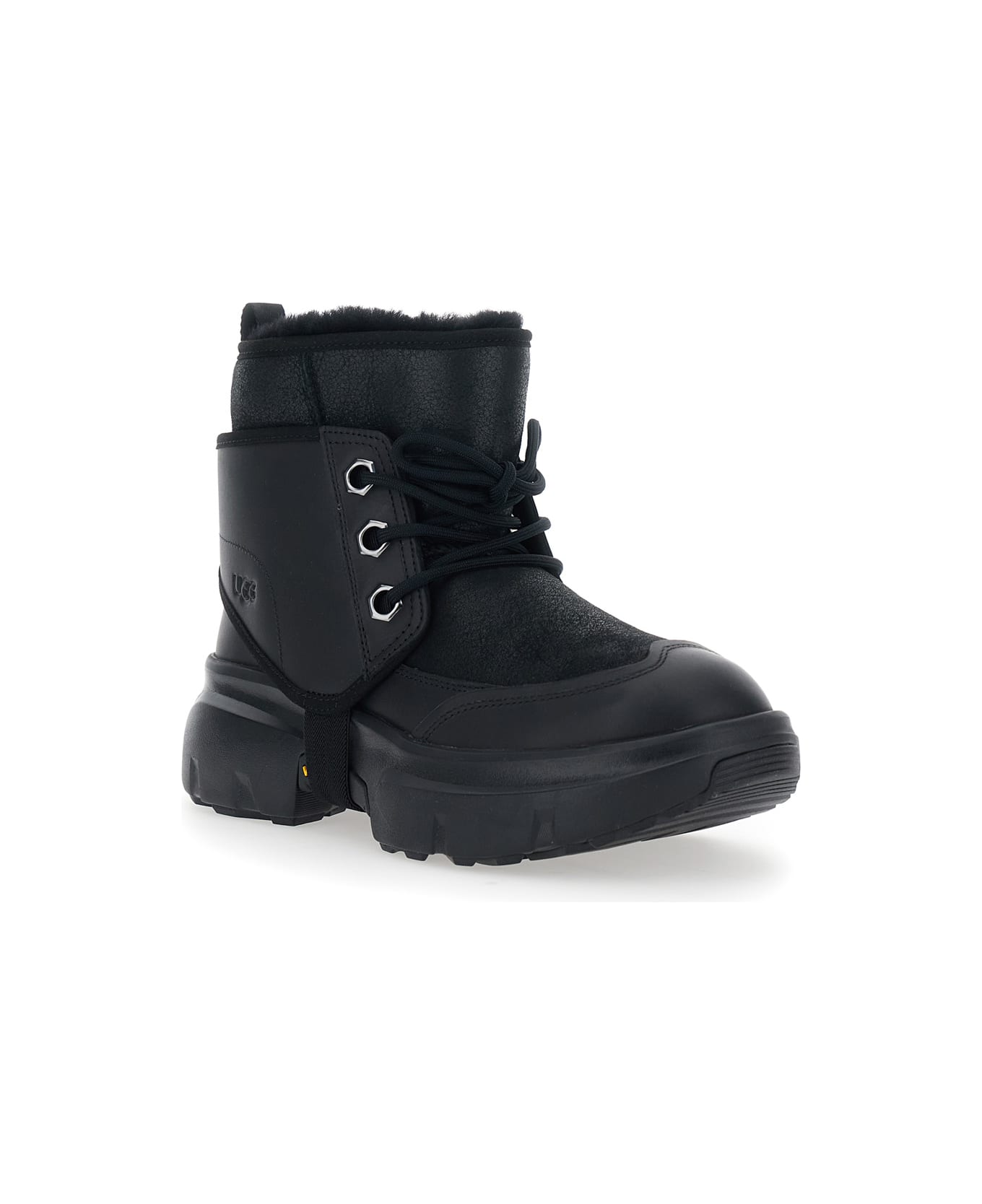 UGG Black Ankle Boots With Side Logo And Platform Sole In Leather Blend Woman - Black
