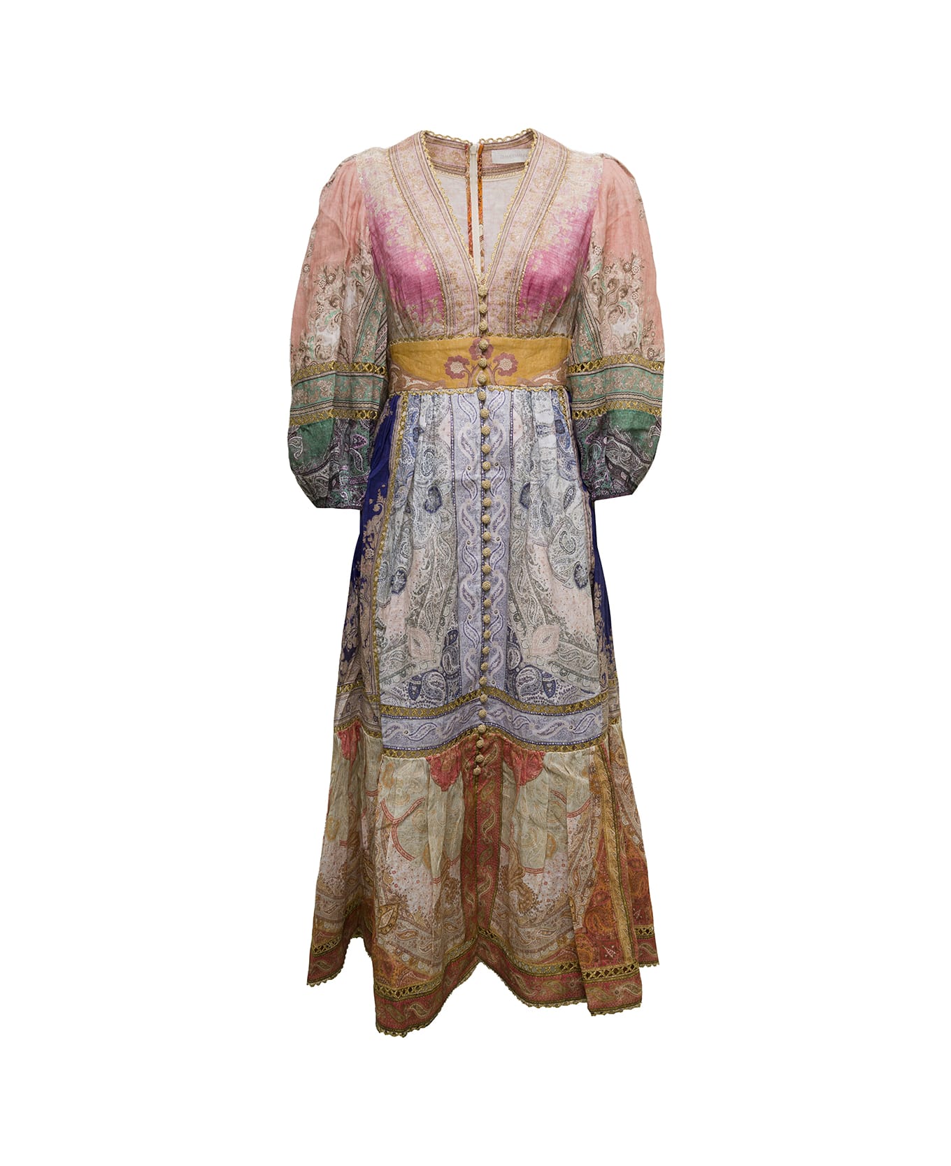 Zimmermann Anneke  Linen Patchwork Multicolor  Long Dress Zimmermann Woman - Multicolor