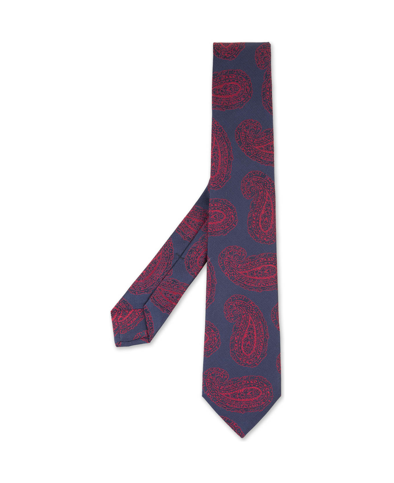 Kiton Dark Blue Tie With Red Cashmere Pattern - Blue