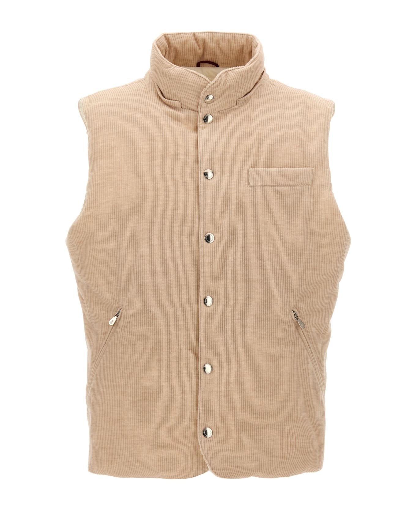 Brunello Cucinelli Ribbed Velvet Vest - Beige