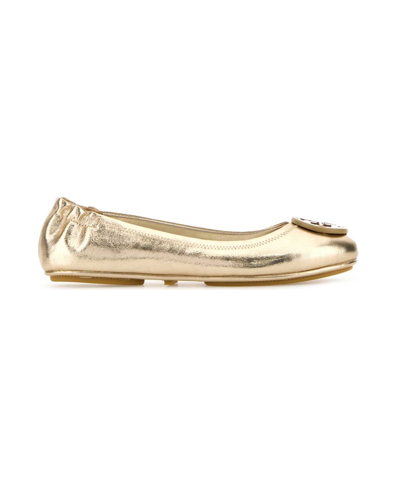 Tory Burch 'minnie' Gold Leather Ballet Flats - ORO