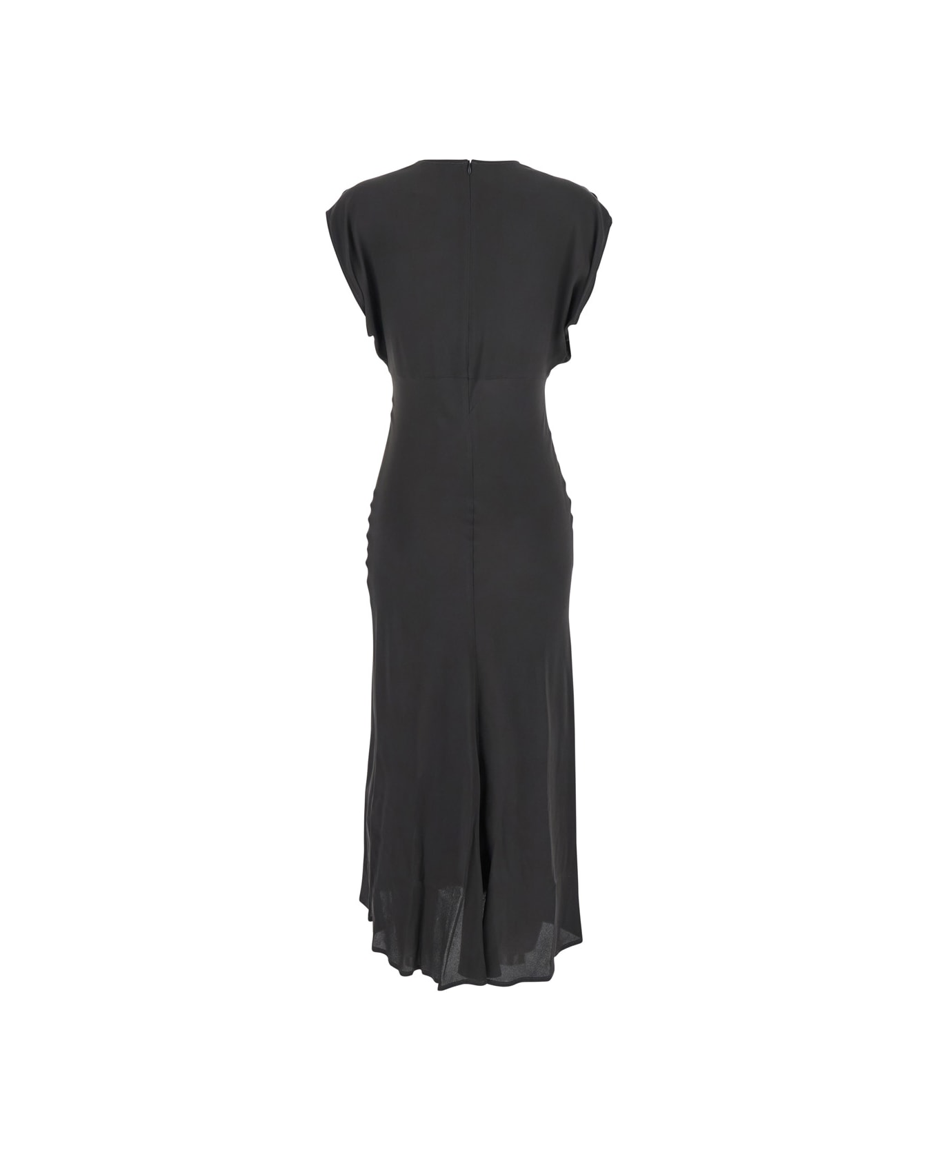 SEMICOUTURE Black Long Dress With V-neck And Ruching On The Shoulders In Silk Blend Woman - Grey