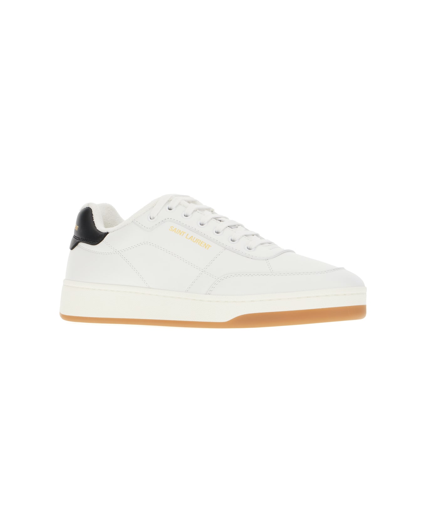 Saint Laurent White Leather Sl/61 Sneakers - BLANC OPTIQUE NERO