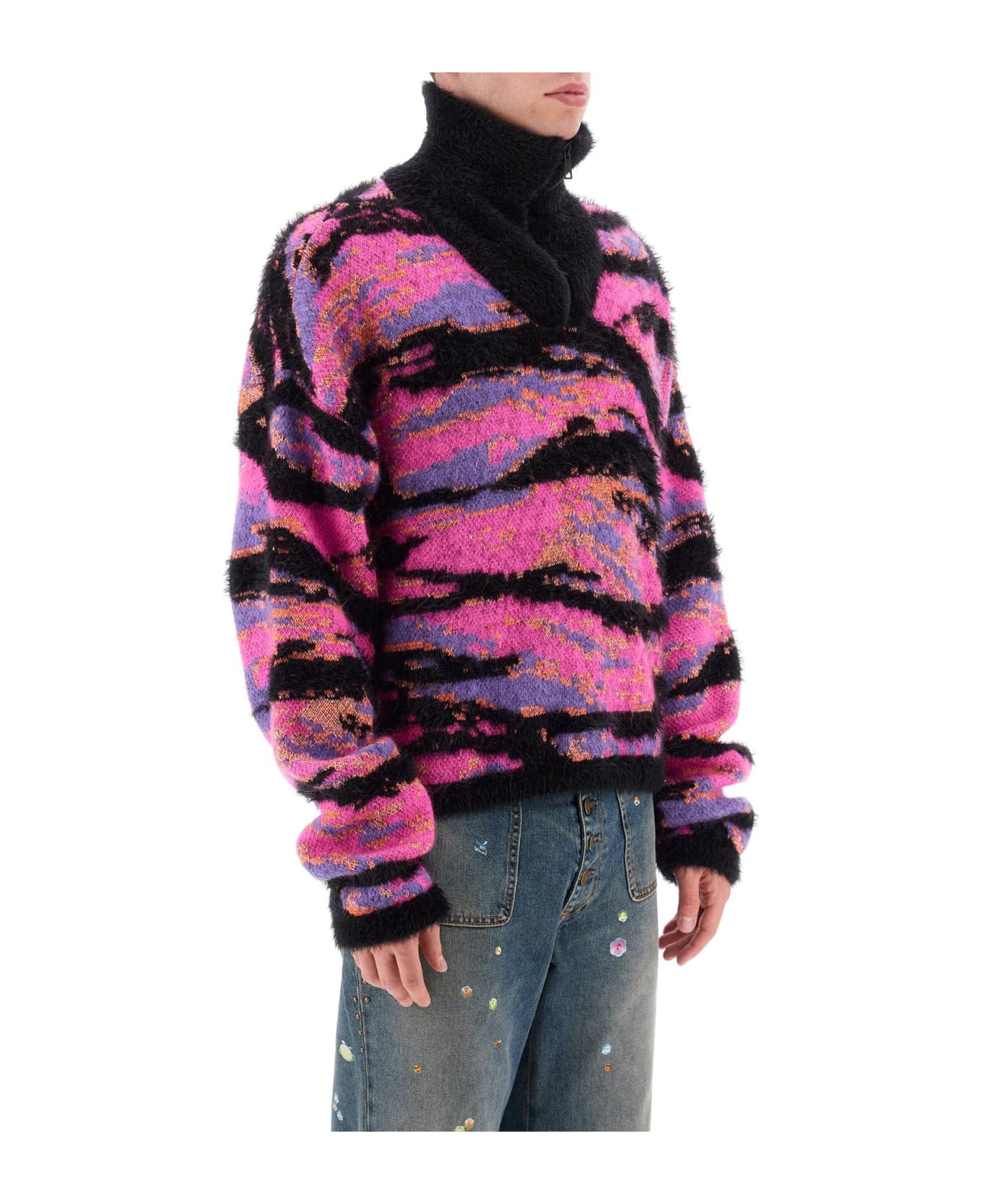 ERL Jacquard Turtleneck Sweater - ERL PINK RAVE CAMO 1 (Black)