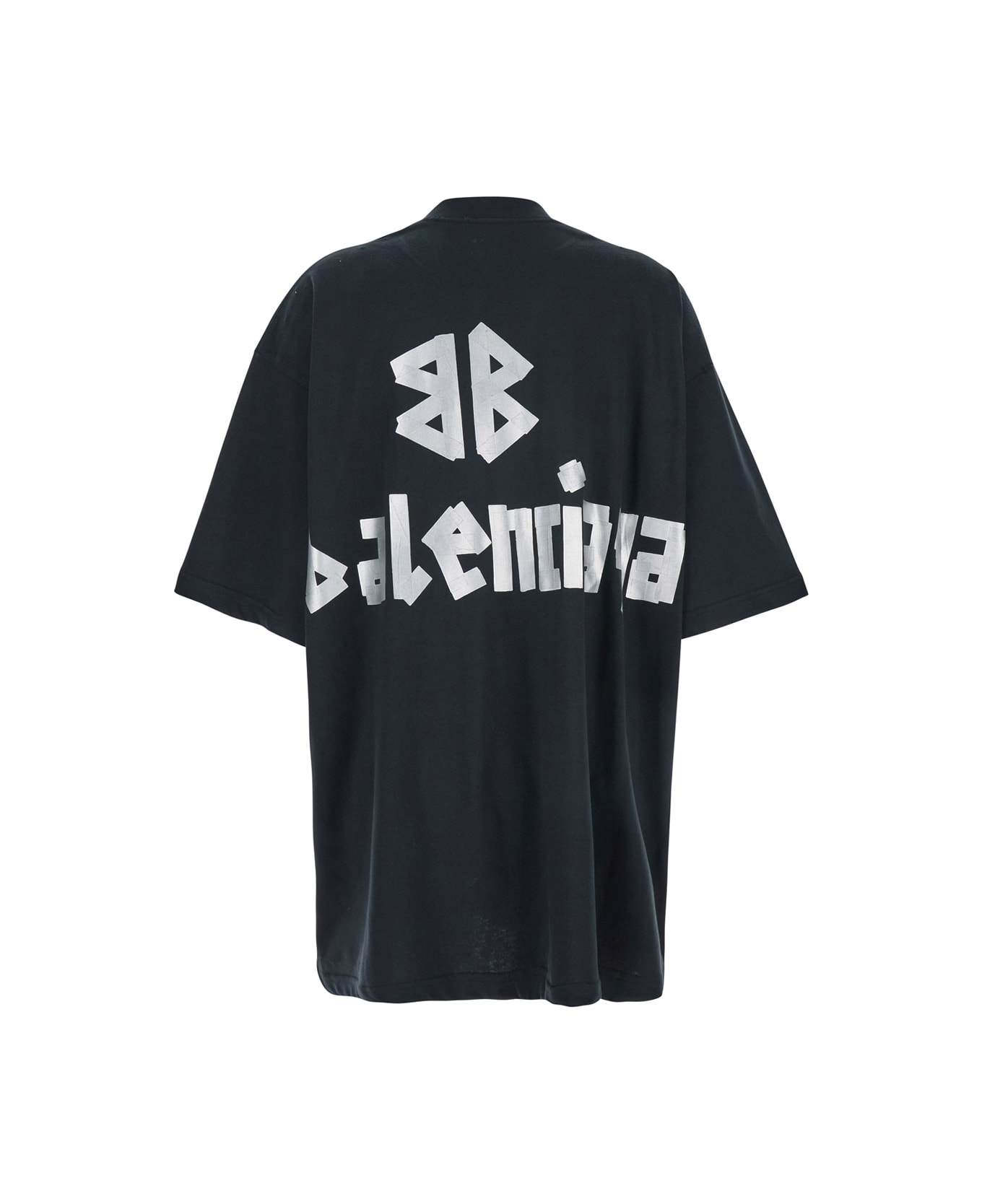 Balenciaga Oversized Black T-shirt With Contrasting Tape Type Logo In Cotton Woman - Black