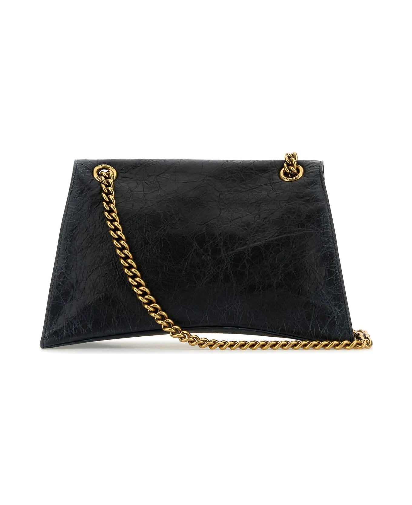 Balenciaga Black Leather Medium Crush Chain Shoulder Bag - Black
