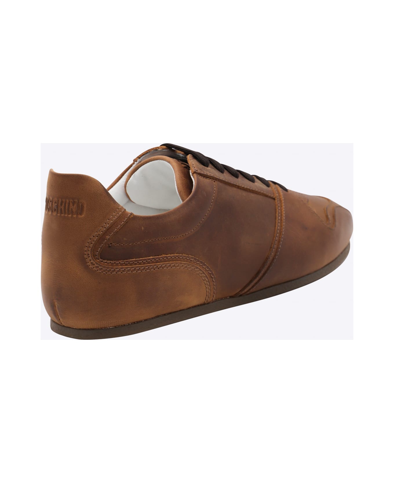 Moschino Brown Leather Sneakers - NUT