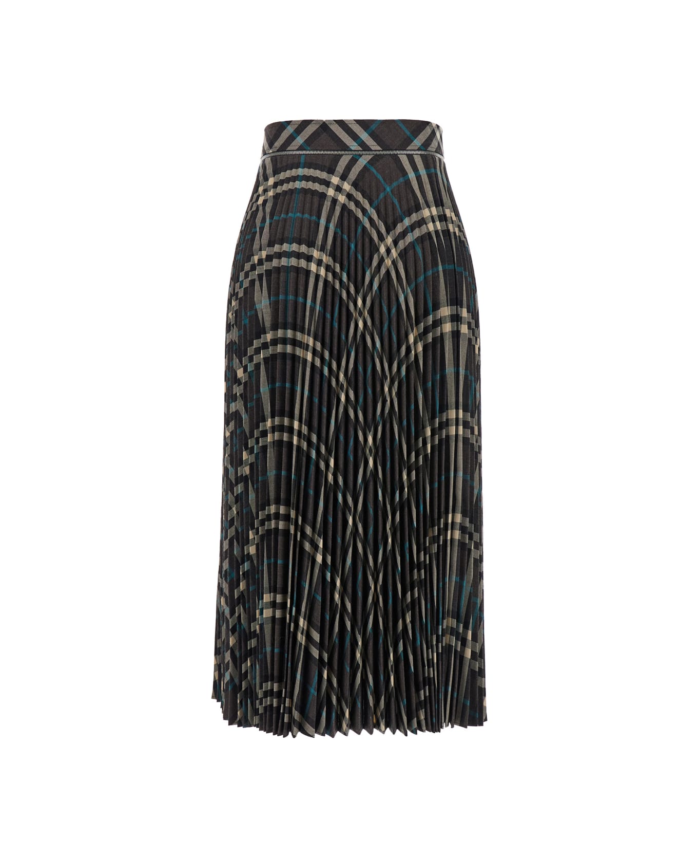 Burberry Long Multicolor Pleated Skirt With Check Motif In Wool Blend Woman - Multicolor