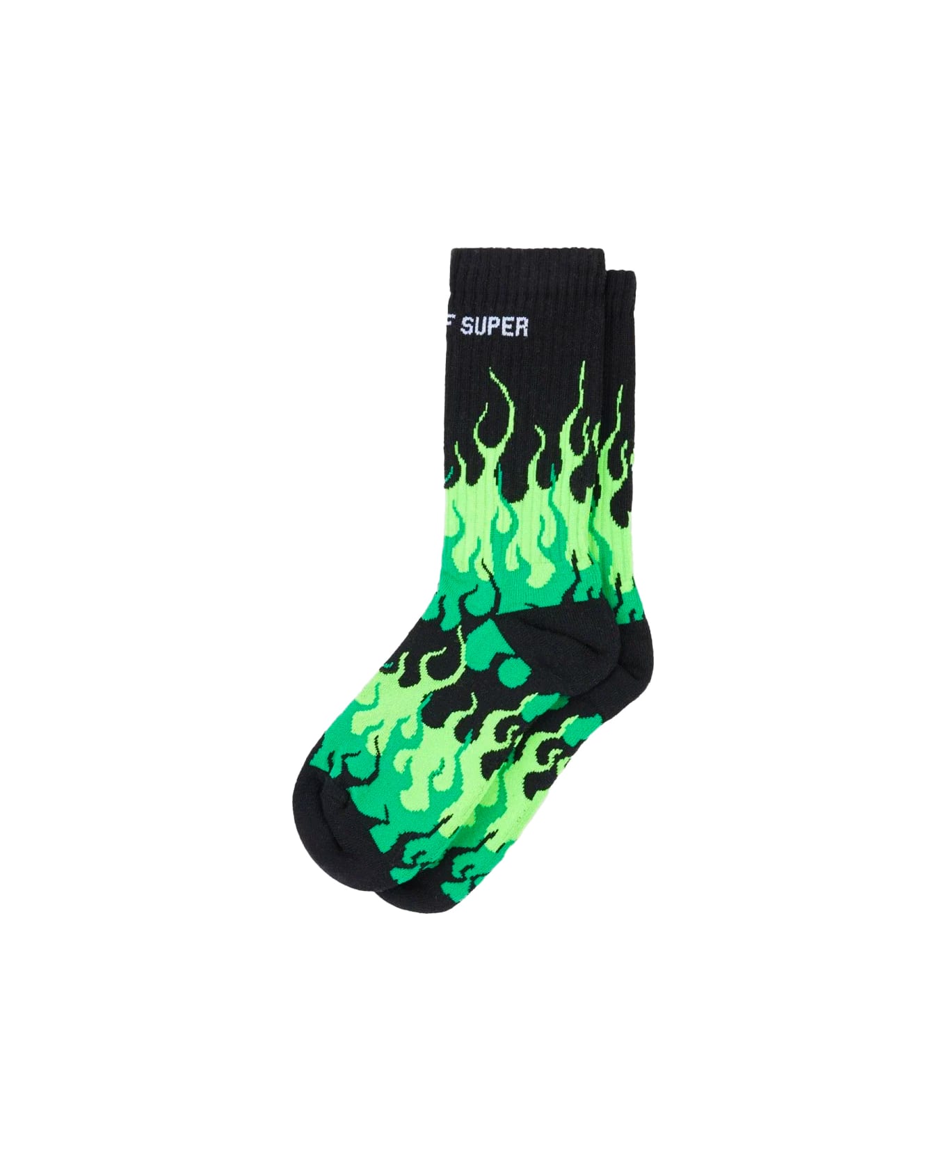 Vision of Super Black Socks With Triple Green Flame - Black