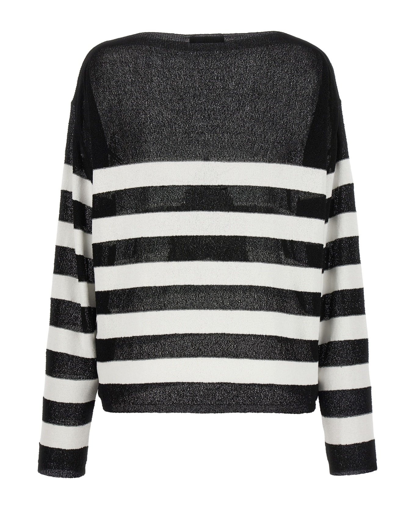 Balmain Logo Embroidery Striped Sweater - White/Black